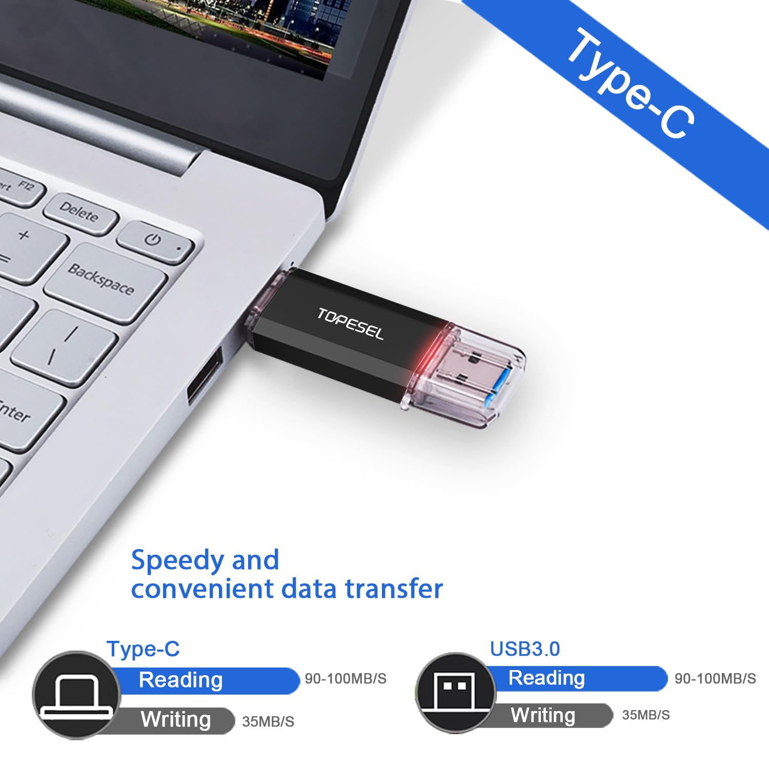 Topesel Type C 256Gb Usb C Flash Drive   Dual 2 In 1 Usb C Thumb Drive With Led Indicator For Easy Data Sharing Between Pc And Android Smartphones