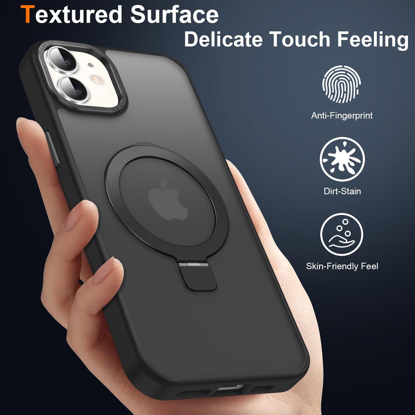 Lufanbis Magnetic For Iphone 12/12 Pro Case With Ring Stand, [10 Ft Drop Protection] [Velvety Touch] Slim Translucent Matte Back