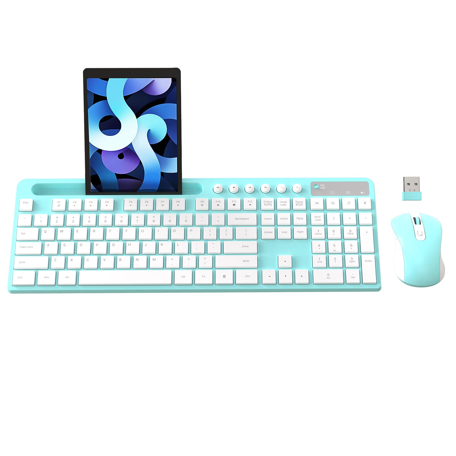 Wireless Keyboard And Mouse Combo, Marvo 2.4G Ergonomic Wireless Computer Keyboard With Phone Tablet Holder, Silent Mouse With 6 Button, Compatible With Macbook, Windows (Blue)