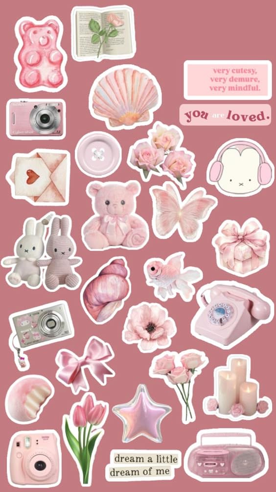 Pink Aesthetic Stickers Pack for Girls  28PCS Cute Kawaii Pastel Vinyl Waterproof Decals for Laptop, Water Bottle, Phone, Journ