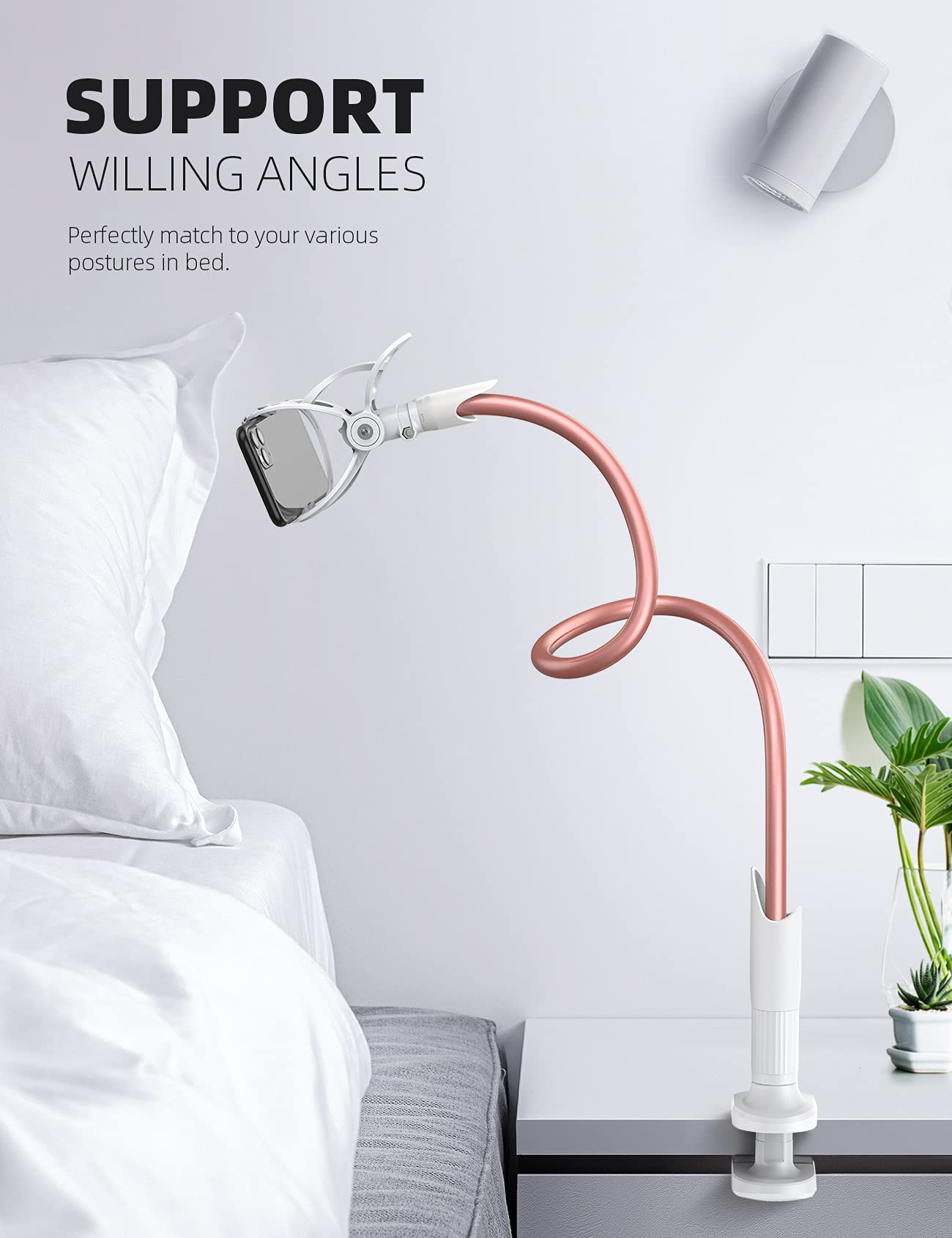 Lamicall Phone Holder Bed Gooseneck Mount   Cell Phone Clamp Clip For Desk, Flexible Lazy Long Arm Headboard Bedside, Overhead M