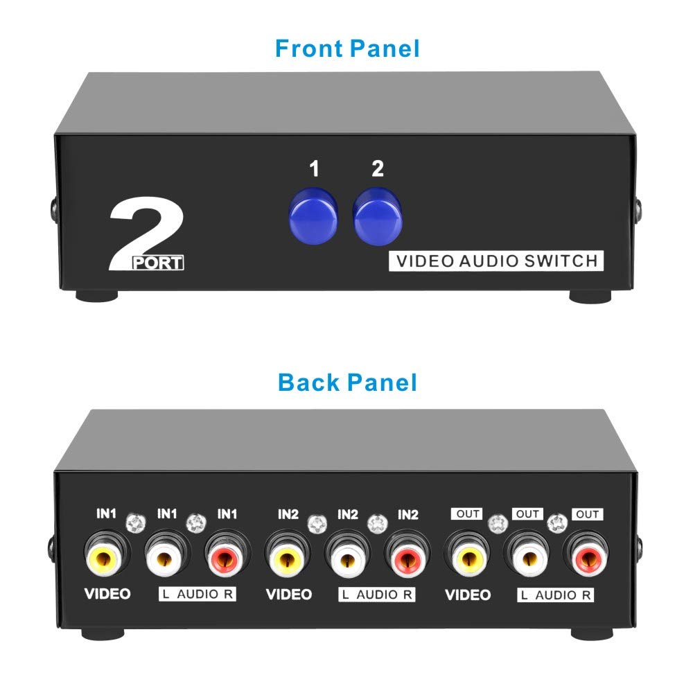 Panlong 2 Port Av Rca Switch 2 In 1 Out Composite Video L/R Audio Switcher Selector Box For Dvd Player, Sega Genesis, Snes, N64,