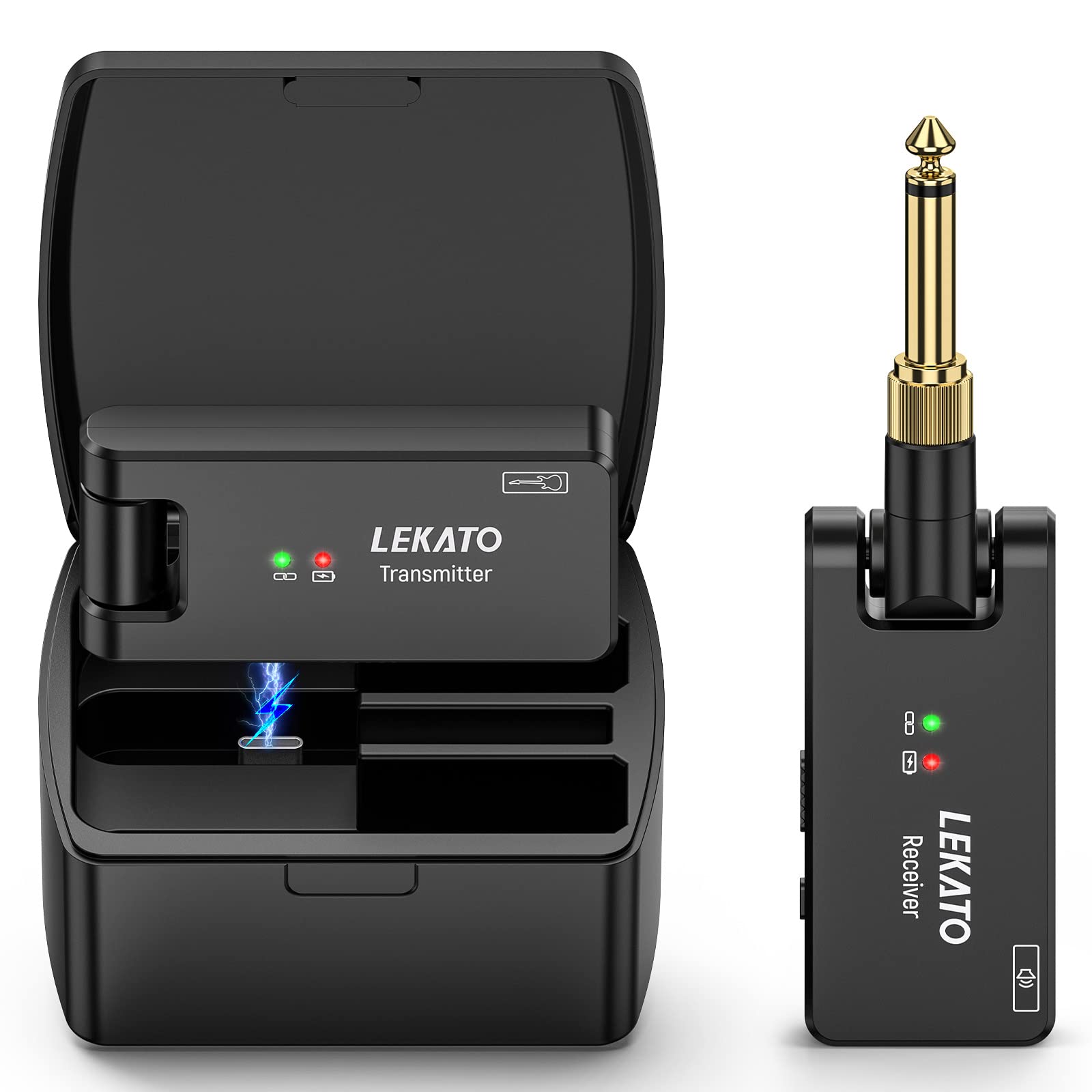 Lekato Wireless Guitar System With Charging Box, Rechargeable Wireless Guitar Transmitter Receiver 2.4Ghz Guitar Wireless System