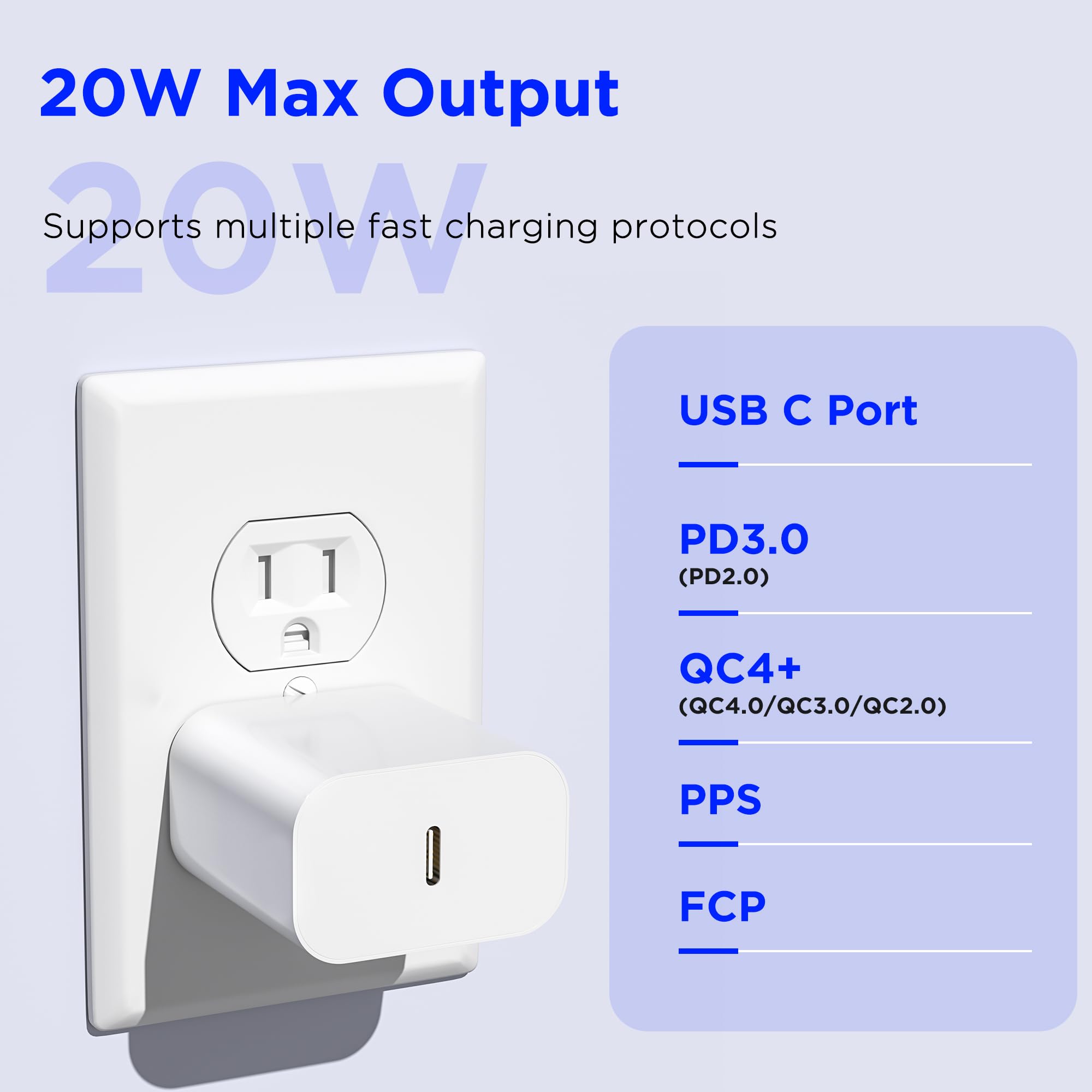 Iphone 16 15 Charger Fast Charging,20W Apple Ipad Usb C Fast Charger,2Pack 10Ft Usb C Wall Charger Block For Iphone 16/16 Pro/16