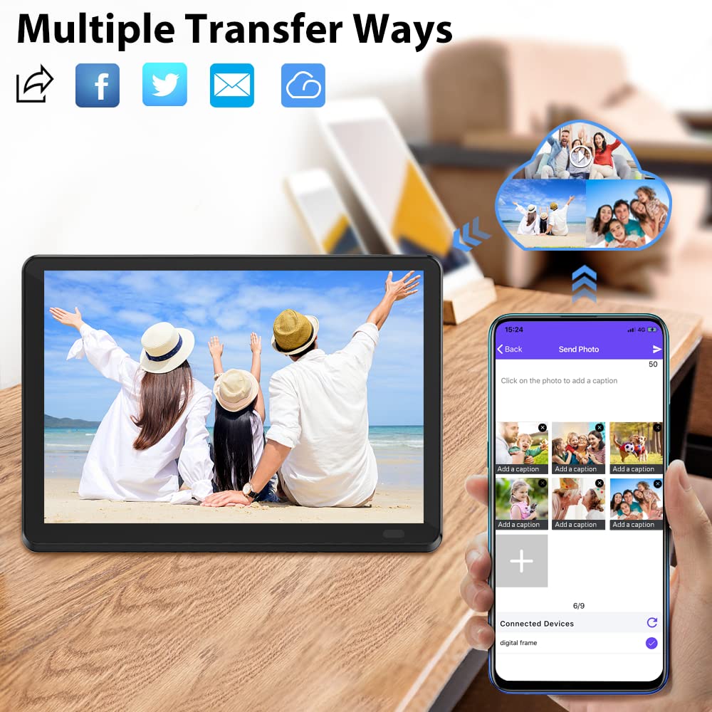 Atatat 10 Inch Digital Photo Frame Wifi With 1280X800 Ips Touch Screen, Share Photos & Videos Via App, Email, Auto Rotate, Wall