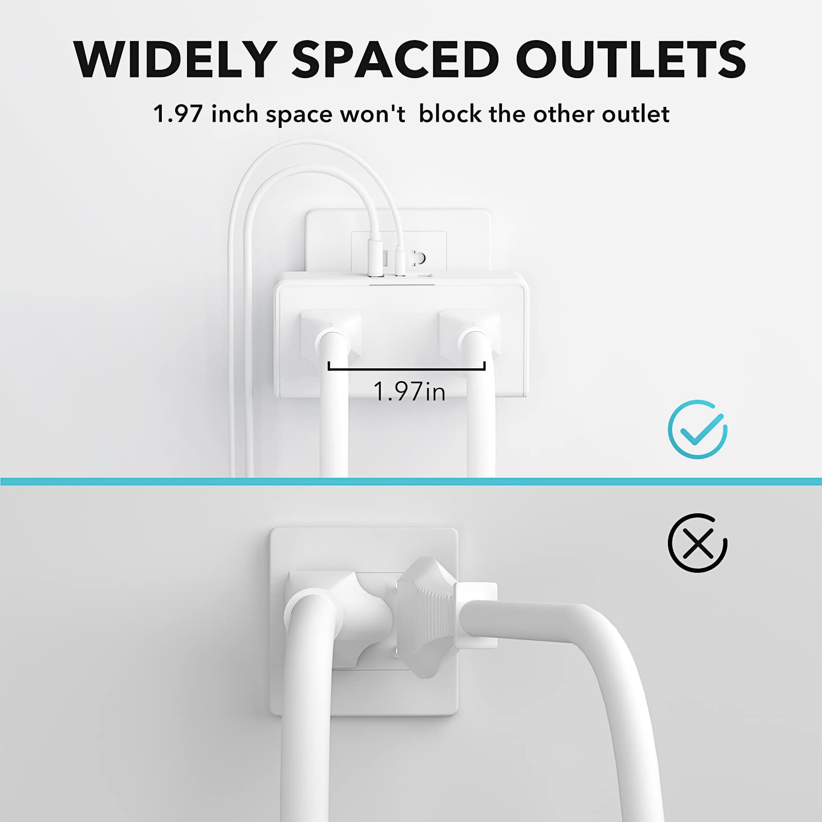 Bn-Link Multi Plug Outlet, Outlet Extender With 2 Usb-A 1 Usb-C 2 Ac Oulets, 3 Prong Outlet Splitter For Dorm, School, Office, H