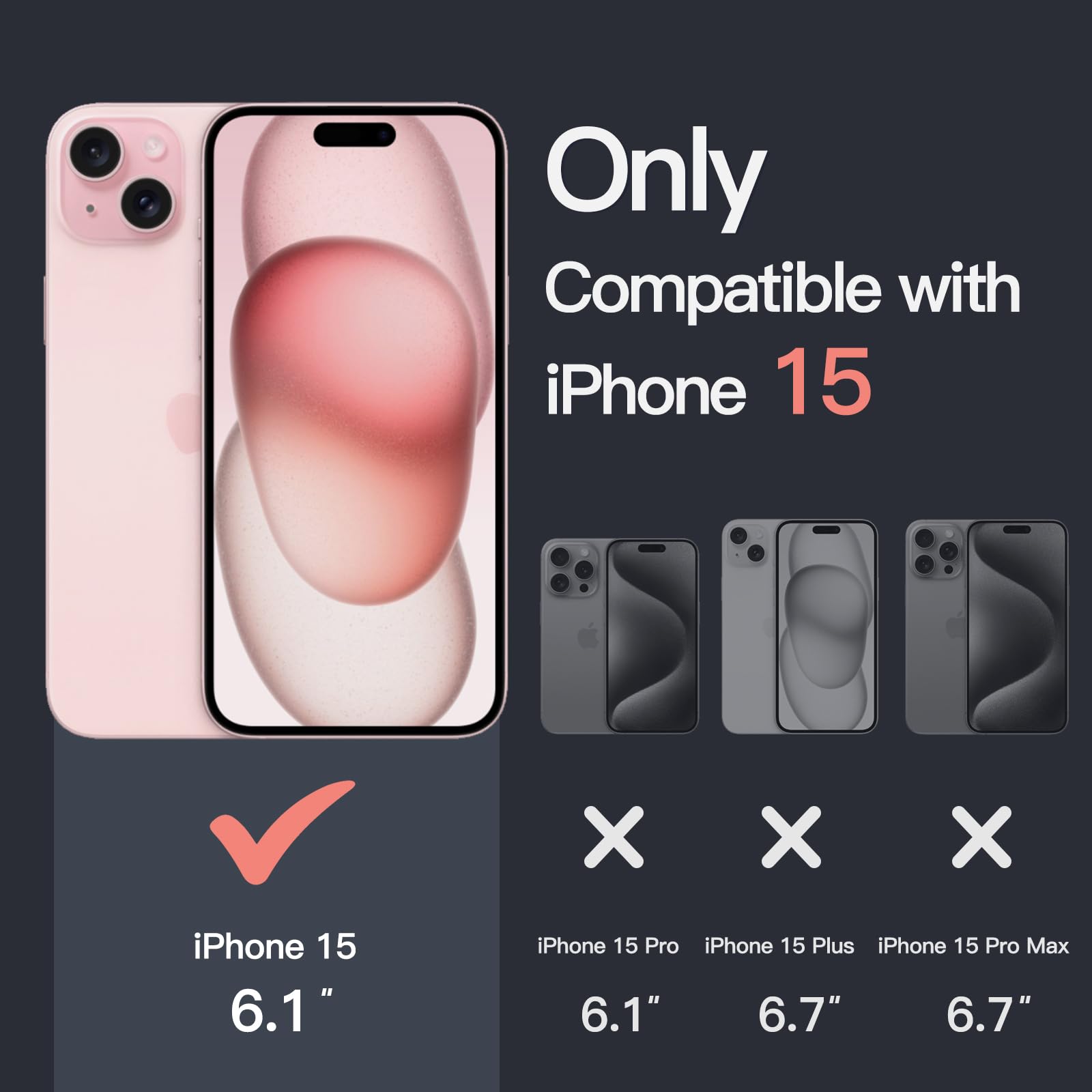 Jetech Case For Iphone 15 6.1 Inch, Non Yellowing Shockproof Phone Bumper Cover, Anti Scratch Clear Back (Rose Gold)