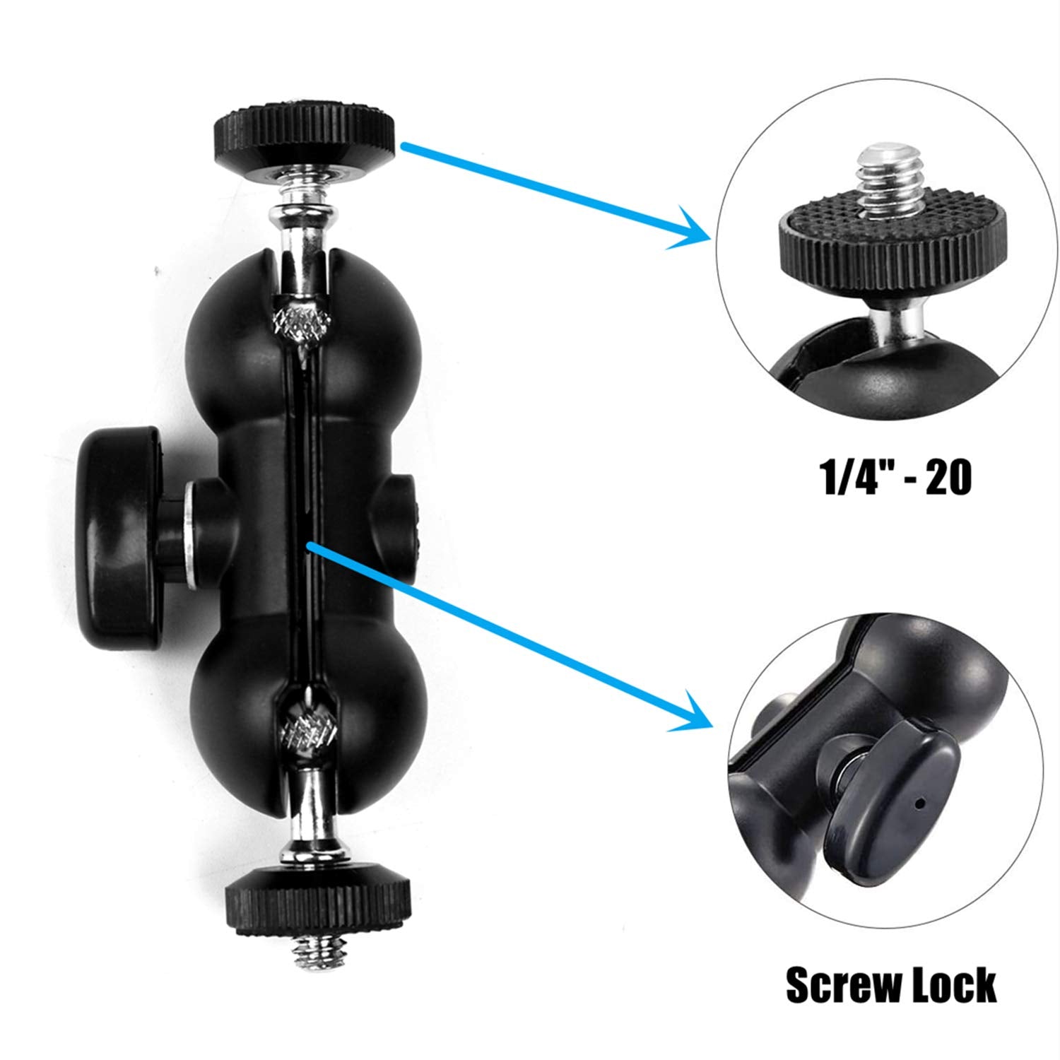 Wanby Double Ballhead Magic Arm Camera Clamp Mount Monitor Mount Bracket With Super Clamp With 1/4'' And 3/8'' Thread For Dslr C