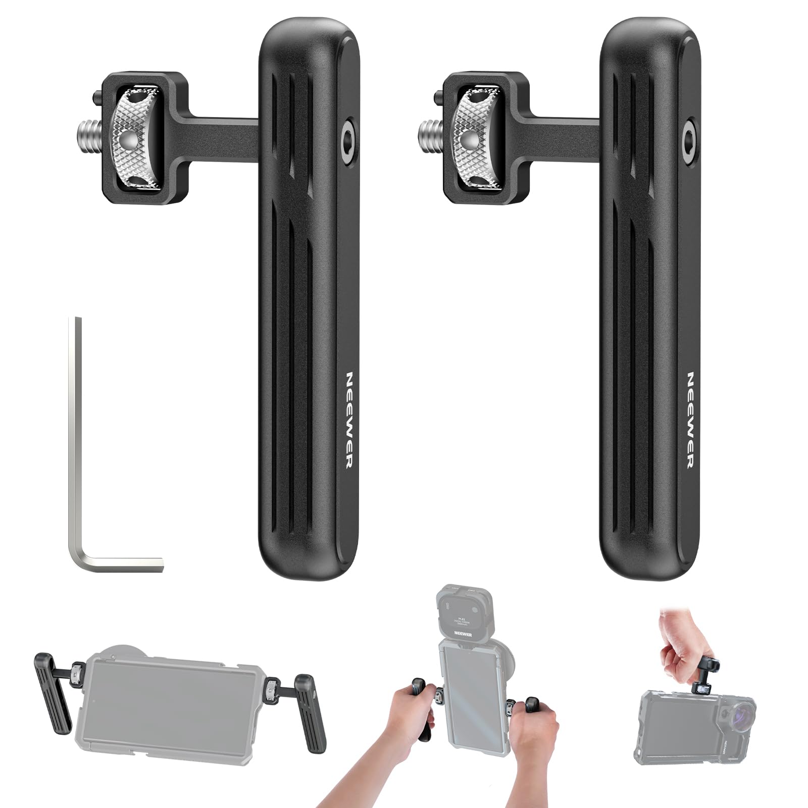 Neewer 2 Pack Rotatable Side Handle/Top Handle Only for iPhone 16 15 Pro Max Samsung S24 S23 Phone Cages, 1/4 Screw & Anti Twist