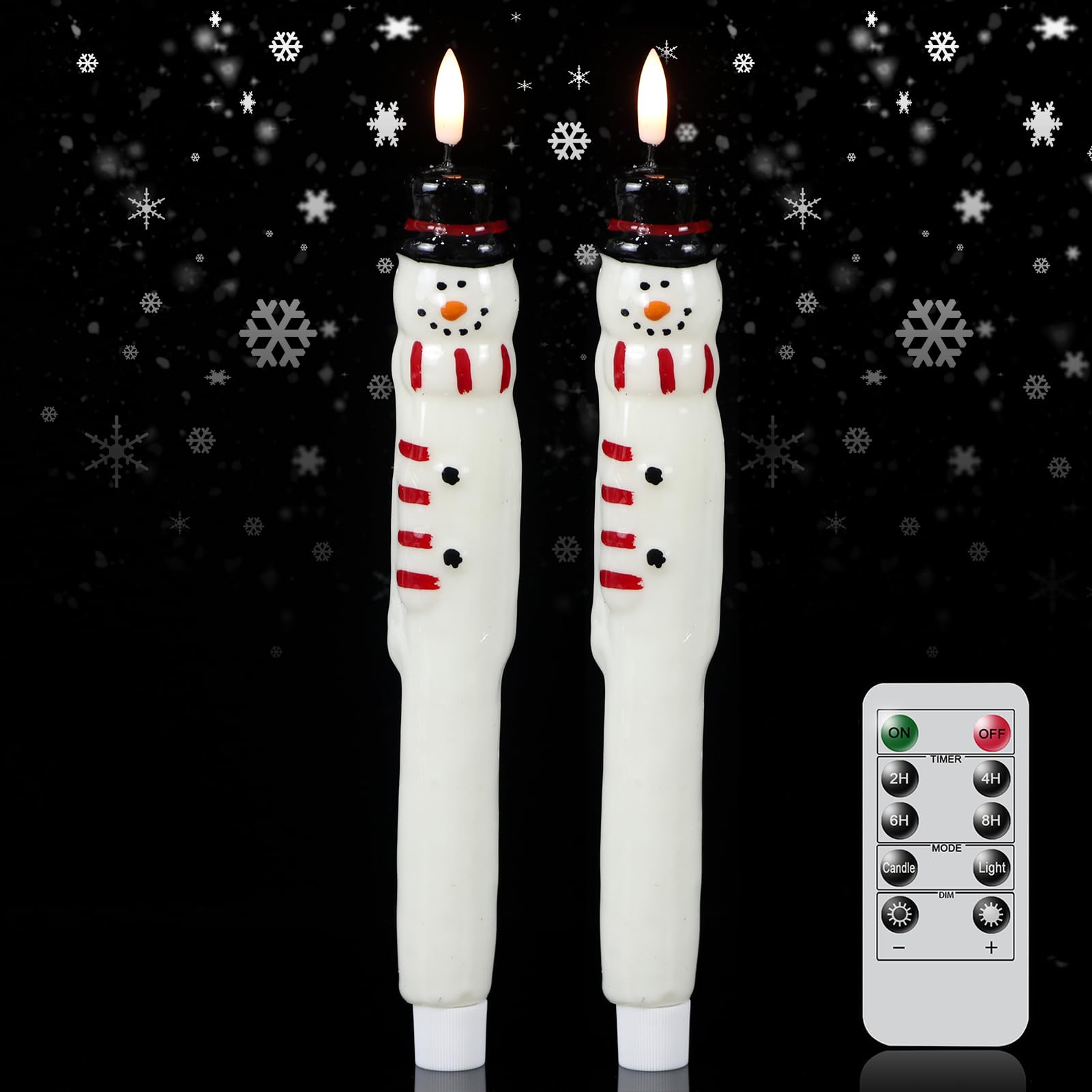 Kunswenn Christmas Taper Candles, Led Flameless Taper Candles With Timer, 2 Pcs Christmas Snowman Flameless Candlesticks With 3D