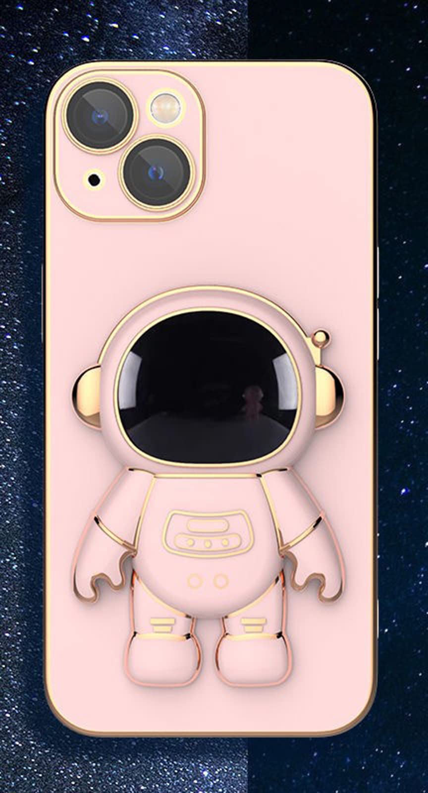Fmuxqje 6D Plating Astronaut Hidden Stand Case Compatible With Iphone 11/12/13 Pro Max, Stereo Astronaut Case Cover Pink For Iph