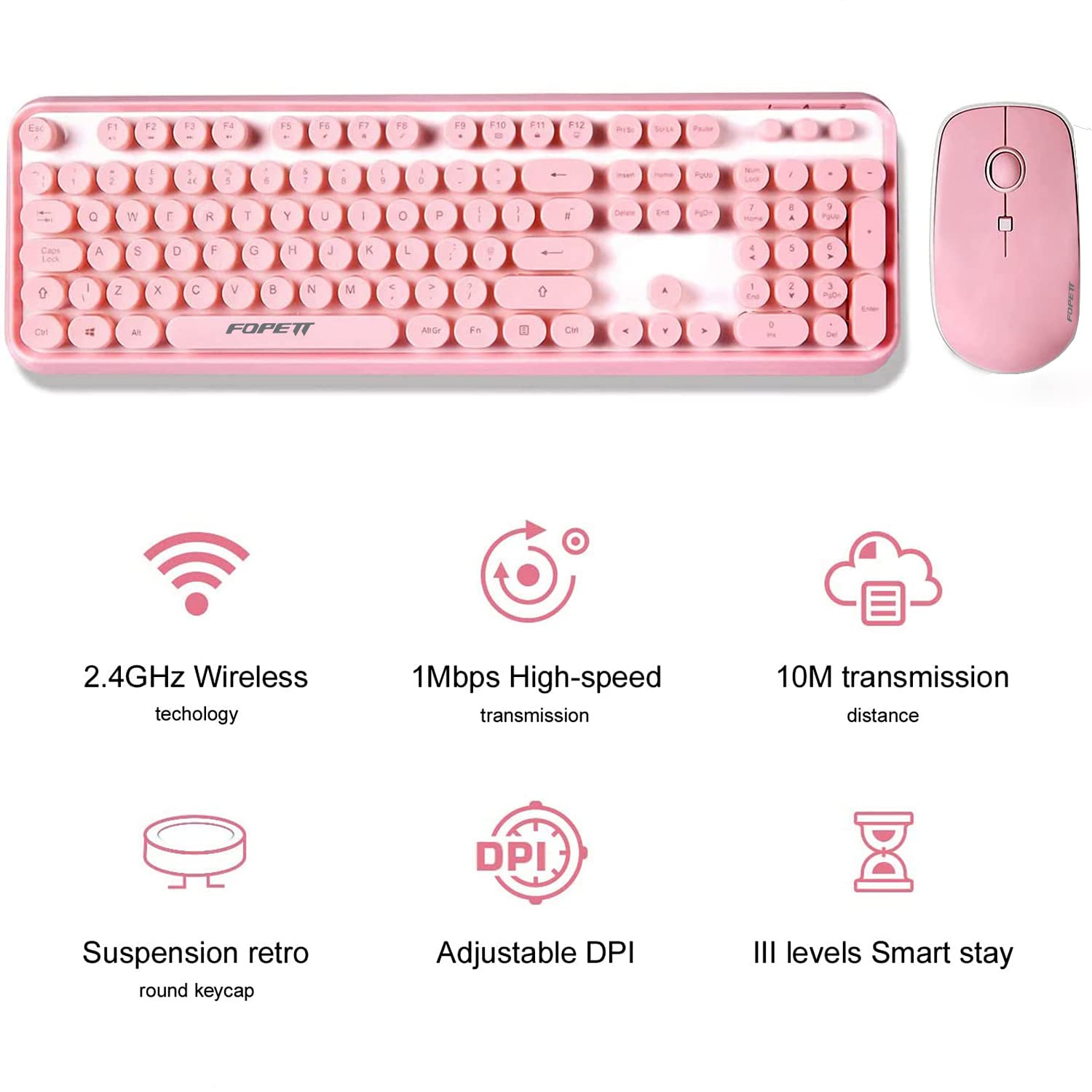Fopett Keyboard And Mouse Sets Wireless, Reliable 2.4 Ghz Connectivity For Pc,Laptop,Smart Tv And More (Pink)