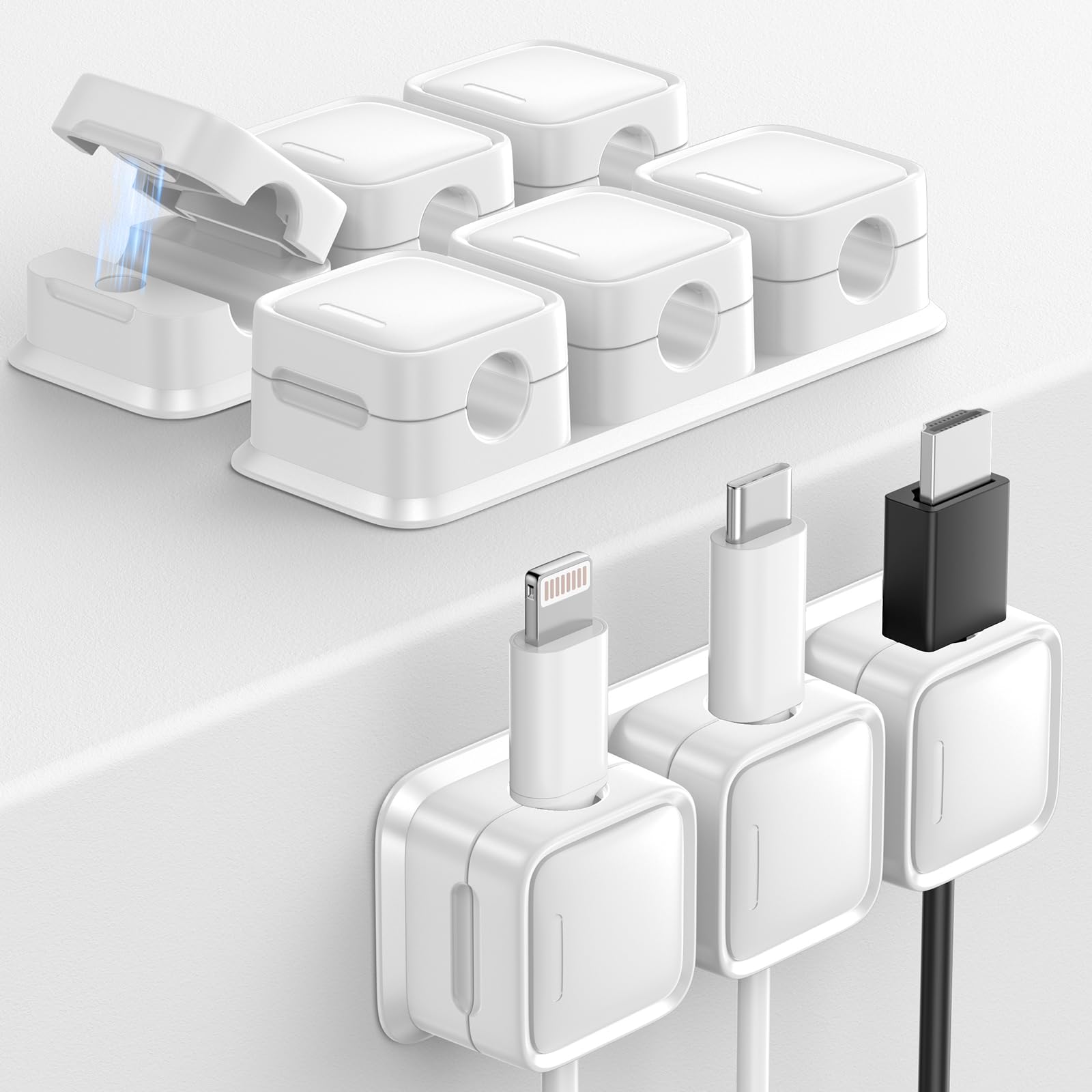 Smofish Cord Organizer Holder, 3 Pack 3Slot Magnetic Desk Cable Clips Management, Strong Phone Charging Cable Keeper, Wire Char