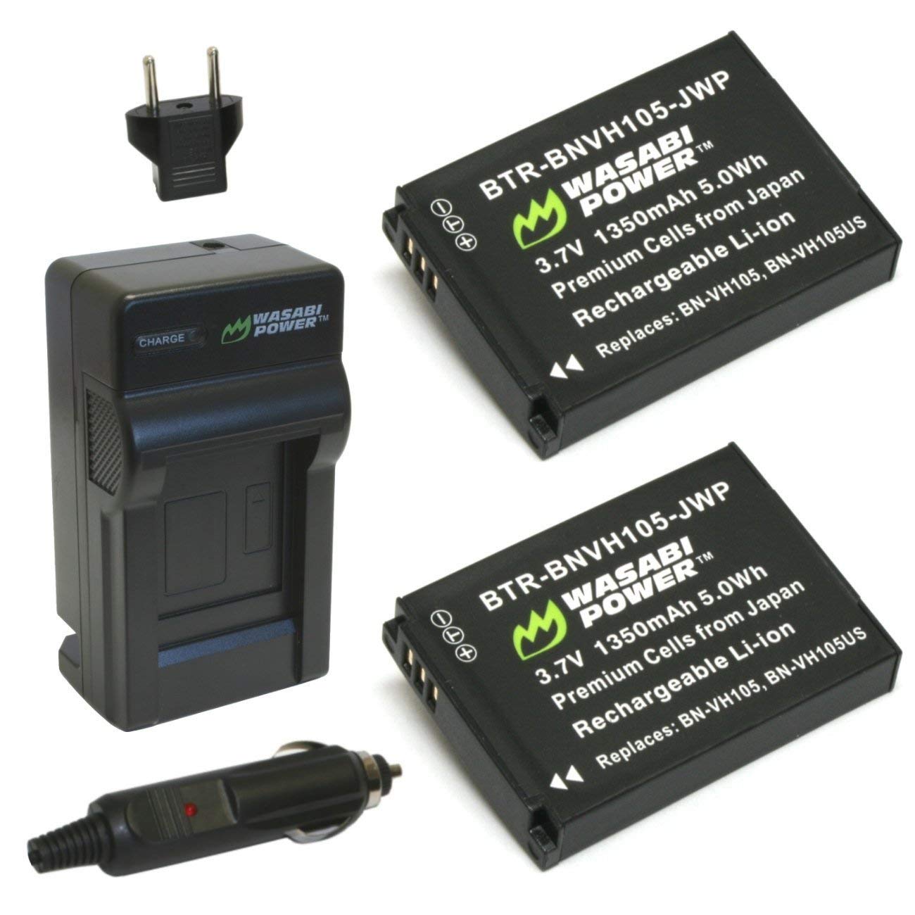 Wasabi Power Battery (2-Pack) and Charger for JVC BN-VH105 and JVC GC-XA1, GC-XA2 ADIXXION Action Camera