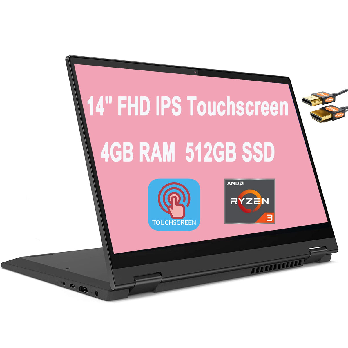 Lenovo Flex 5 2 in 1 Convertible Laptop 14'' FHD IPS Touchscreen AMD Quad-Core Ryzen 3 4300U (Beats i5-10210U) 4GB DDR4 512GB SS