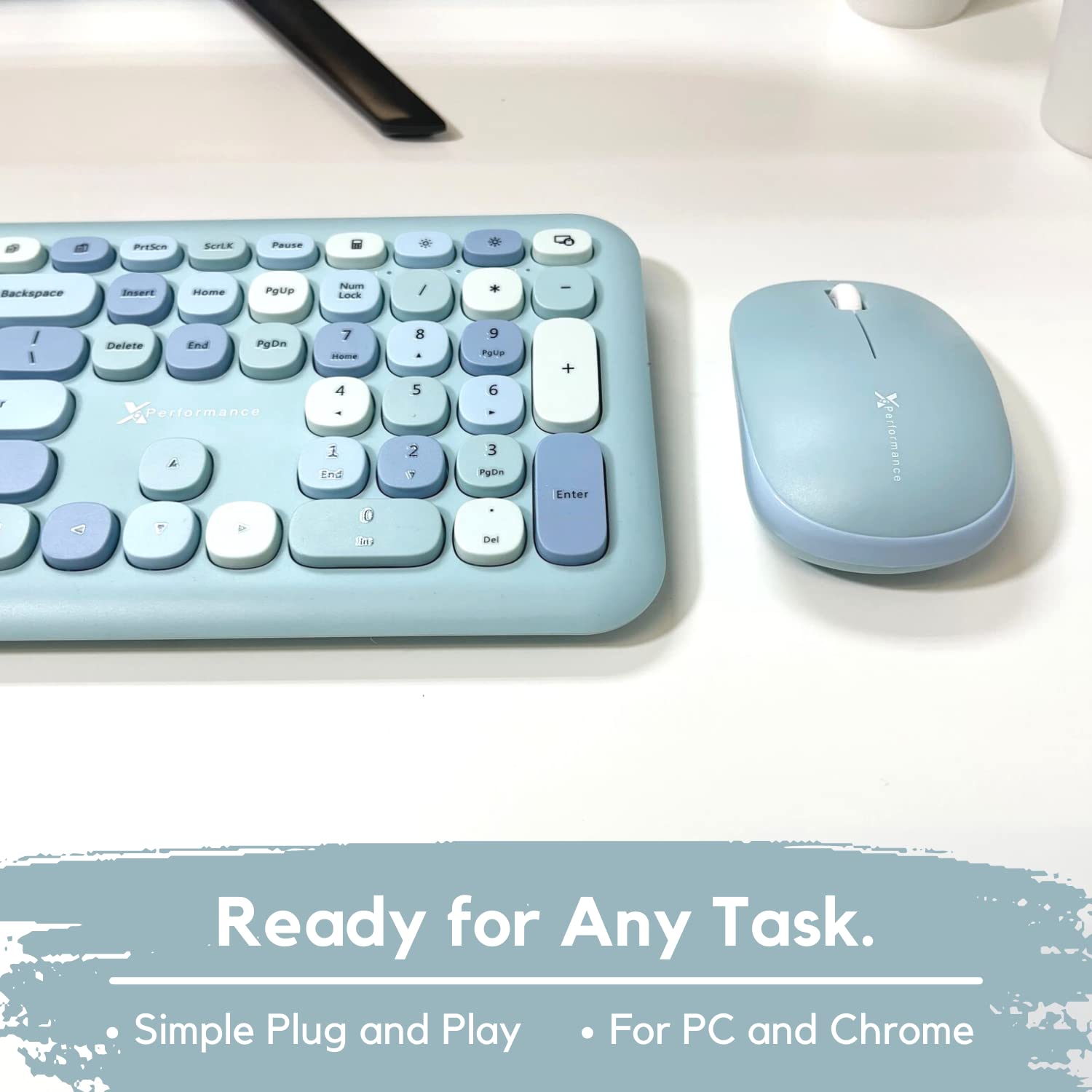 X9 Cute Keyboard And Mouse Combo   Transform Your Space With A Colorful Blue Wireless Keyboard And Mouse Retro Set (110 Keys And 18 Shortcuts)   Aesthetic Keyboard For Pc Computer, Laptop