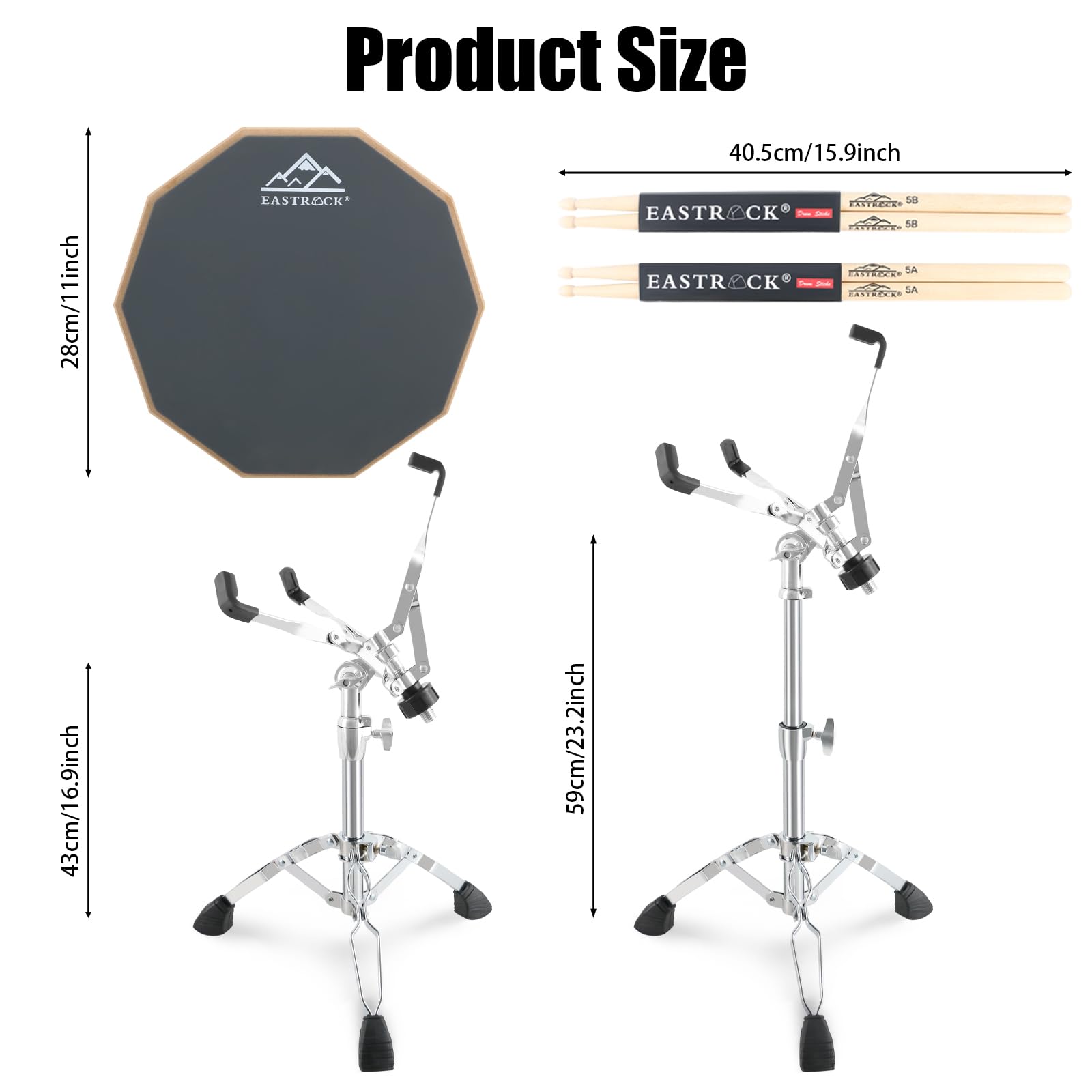 Eastrock Practice Drum Pad Stand Bundles, 11 Inches Double Sided Silent Silicone Drum Pad, Silicone Dumb Drum With Drum Stand, 2