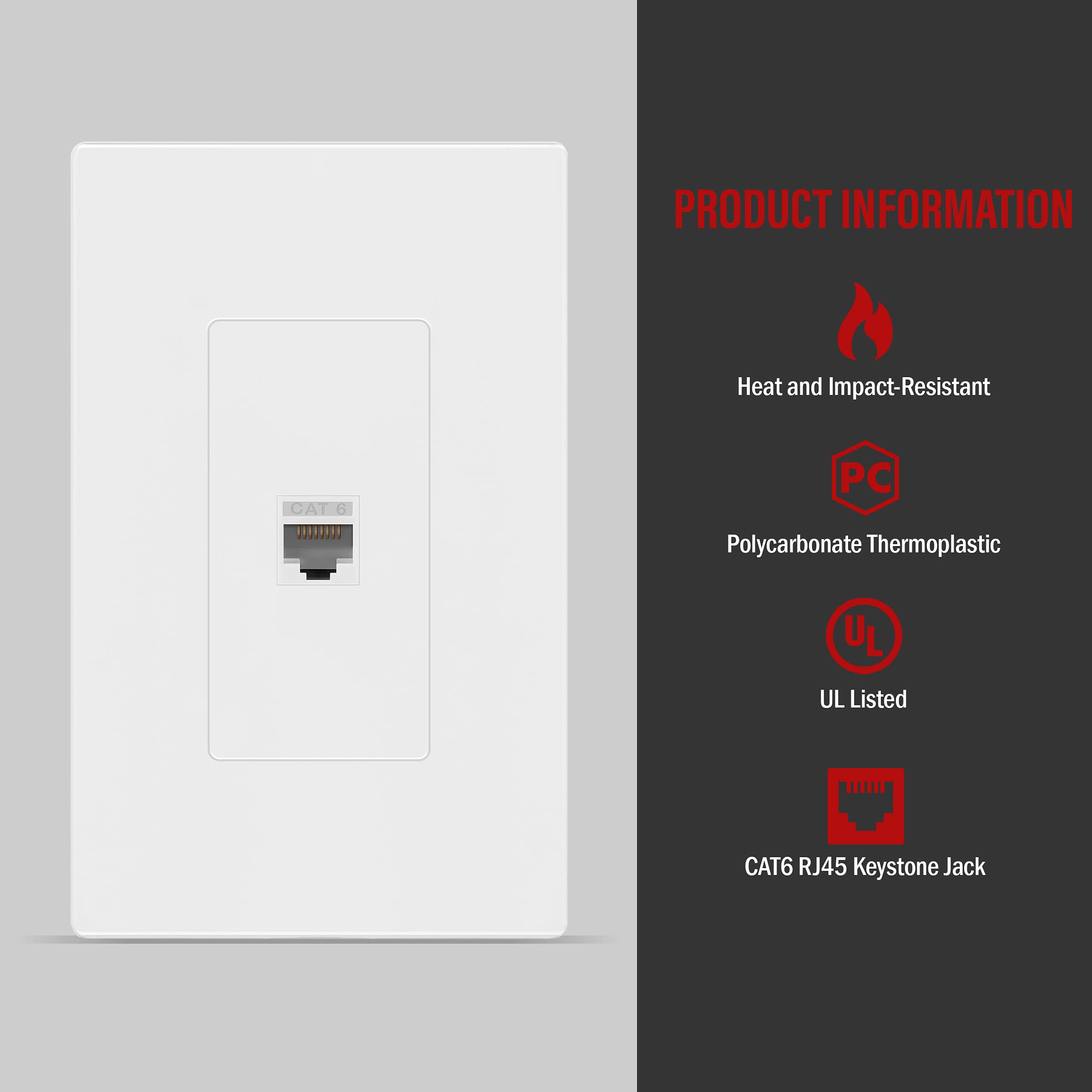 Enerlites Port Screwless Wall Plate With Cat6 Rj45 Keystone Jack Module, For Voice/Data & Audio/Video Multimedia, Standard Size