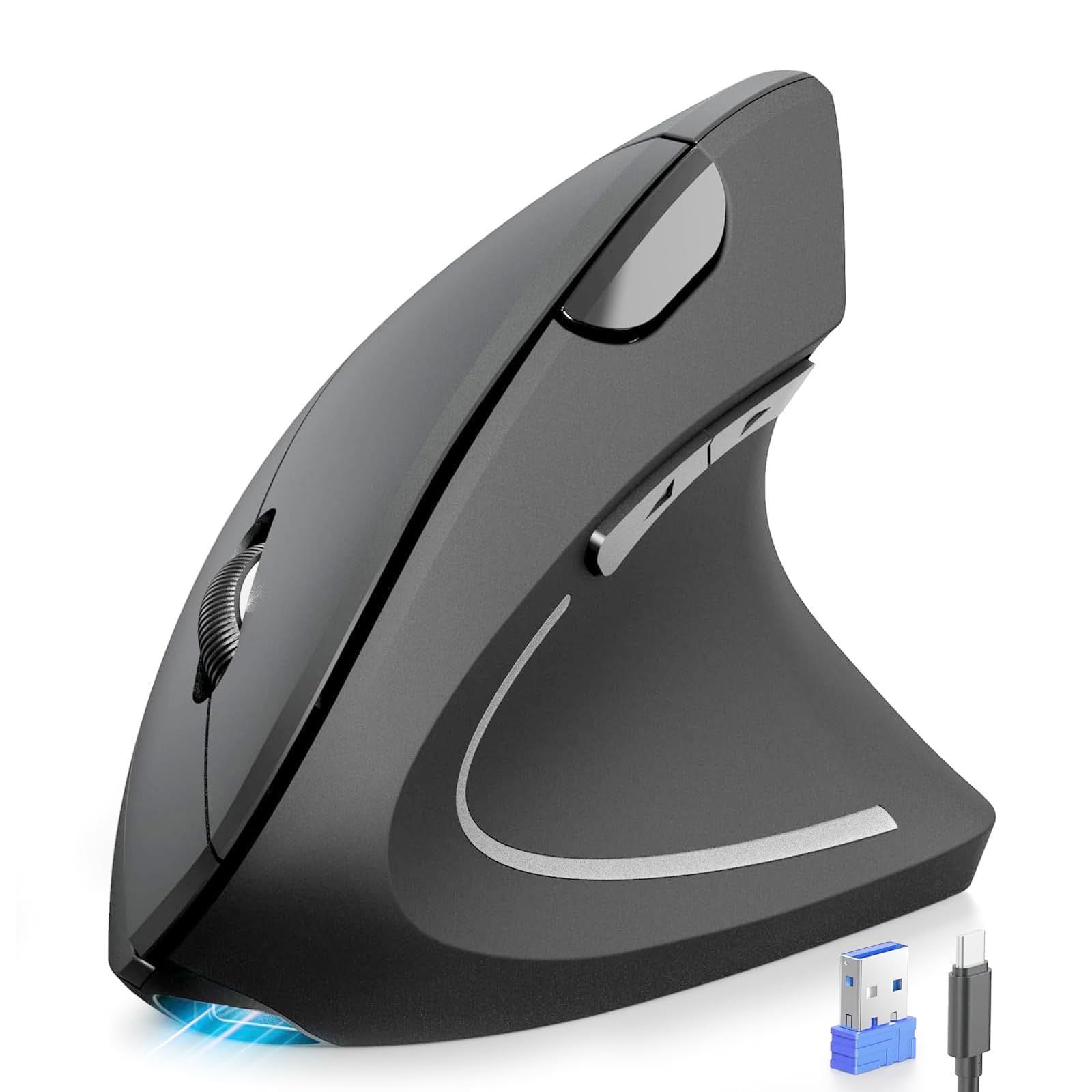 TECKNET Ergonomic Mouse, Rechargeable 2.4G+Bluetooth Vertical Mice 6 DPI Adjustable, Wireless Optical Carpal Tunnel Mouse Right 