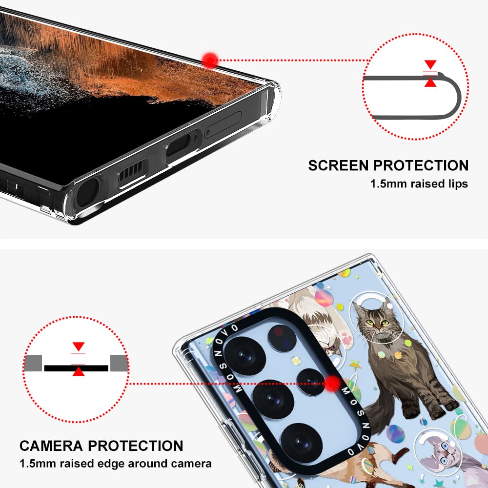 MOSNOVO Shockproof Phone Case Buffertech 6.6ft Drop for Samsung Galaxy S22 Ultra Space Cat Plastic