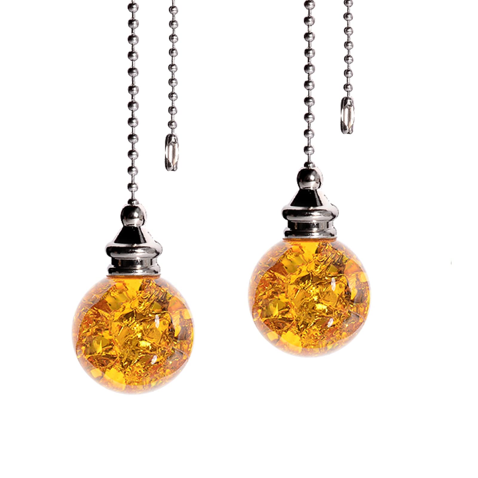 2Pcs Amber Pull Chain Crystal Glass Ice Cracked Ball Pull Chain For Ceiling Fan Light Decoration 50Cm Extension Chain