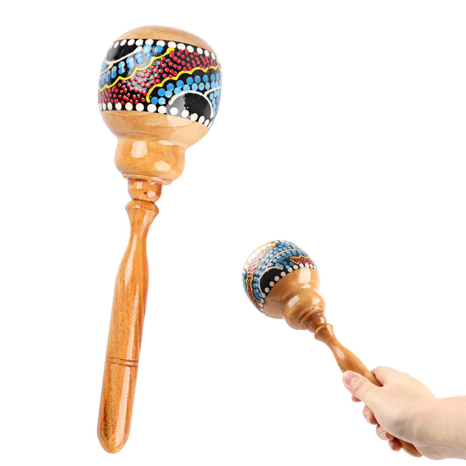 GOGHOST Large Wooden Maracas for Adults, 10.7 Professional African Hand Percussion Rattles, Handpaint Rumba Shaker Musical Instr