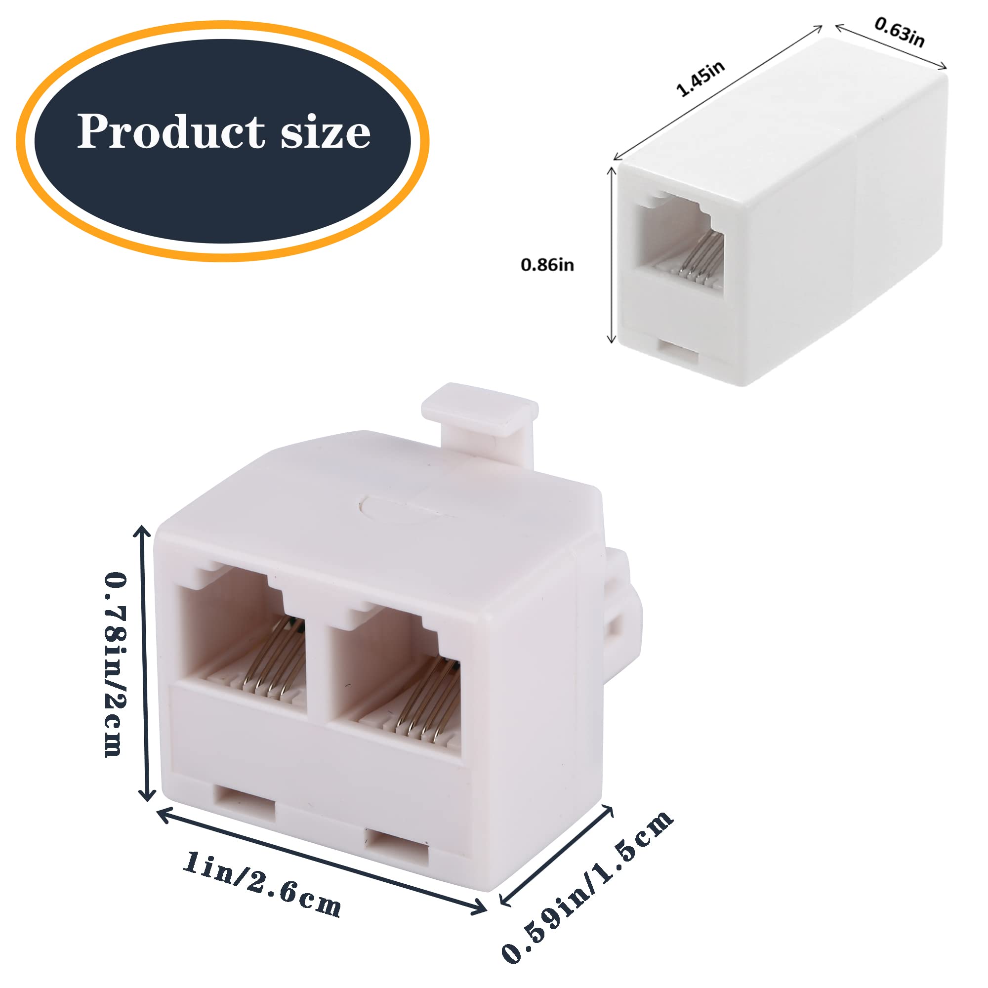 2+1Pack 2Pcs Phone Jack Splitter Rj11 6P4C Male To Females And 1Pc Phone Line Coupler For Landline And Fax  Beige (2 Way)