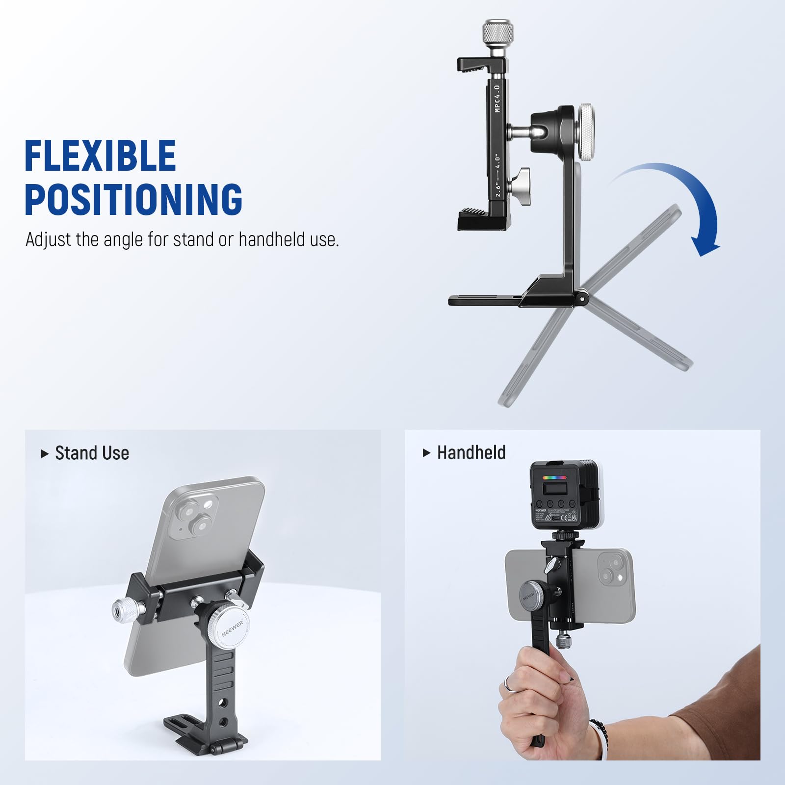 Neewer Smartphone Tripod Mount Aluminum Alloy, 360 Rotatable Phone Stand Holder Clamp With Cold Shoe And Arca Base Compatible Wi