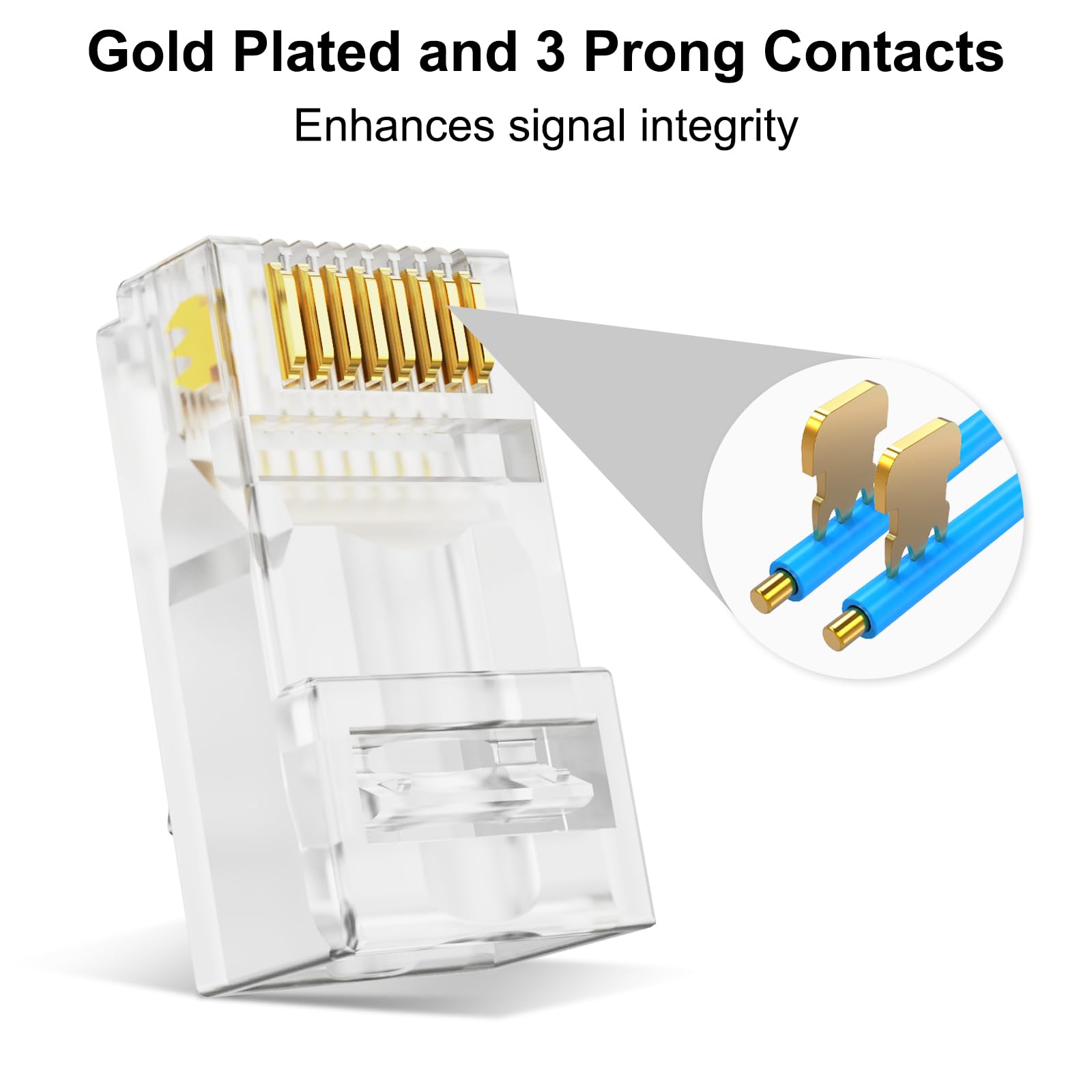 Kyrene 50Pcs Rj45 Connectors, Ethernet Cat6 Connector, Rj45 Pass Through Connector, Cat 6 Pass Through Rj45 Connectors For Solid