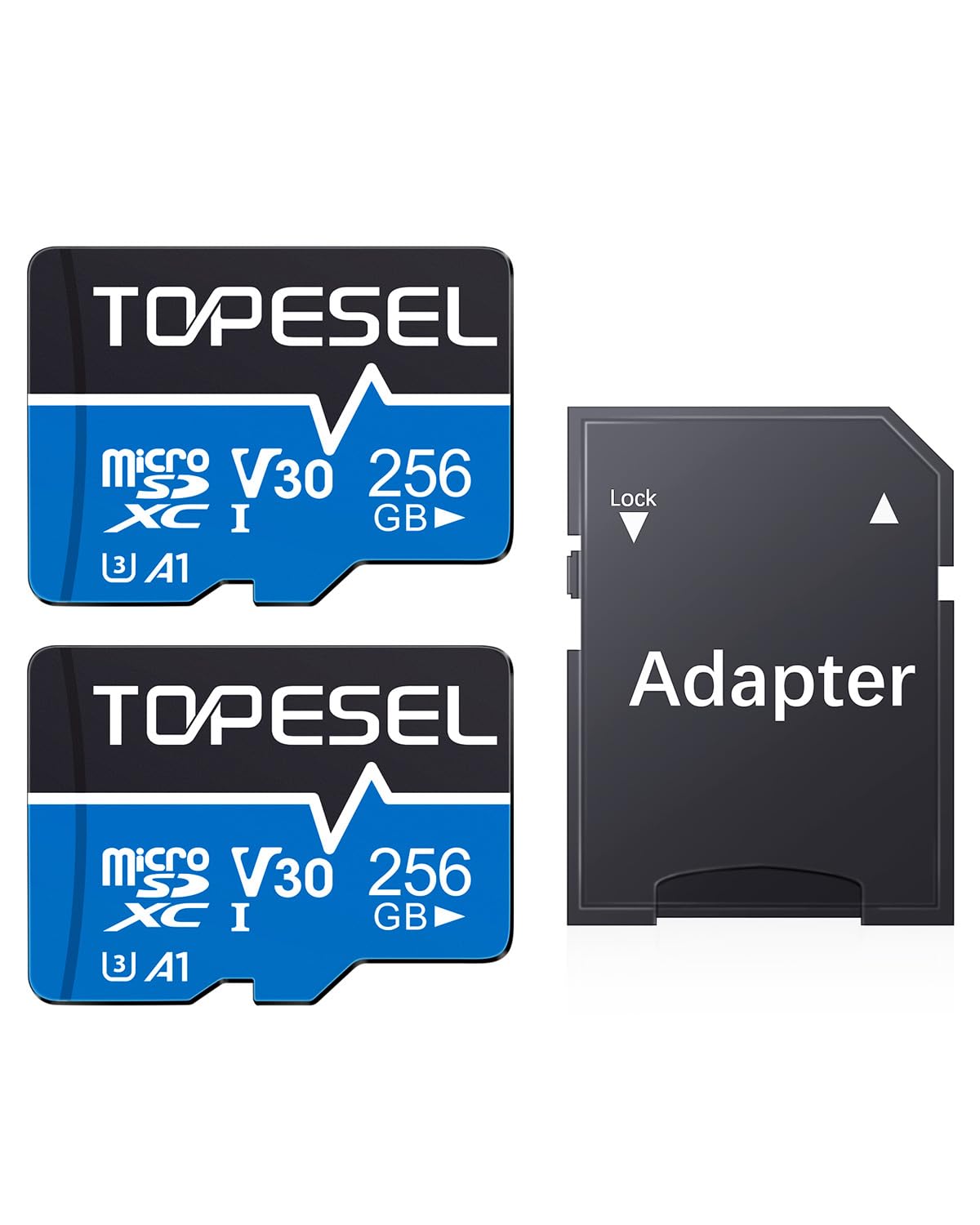 TOPESEL 256GB Micro SD Card 2 Pack, 4K HUD, U3 SDXC TF Card with Adapter High-Speed UHS-I V30 Micro Flash Memory Card for Smartp