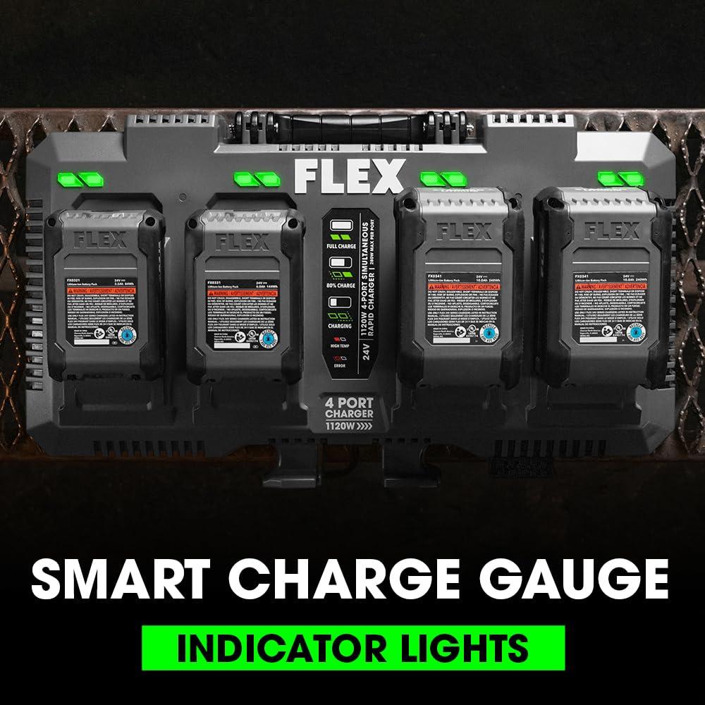 Flex 24V 1120W 4 Port Simultaneous Lithium Ion Battery Rapid Charger (280W Per Port)   Fx0451 Z