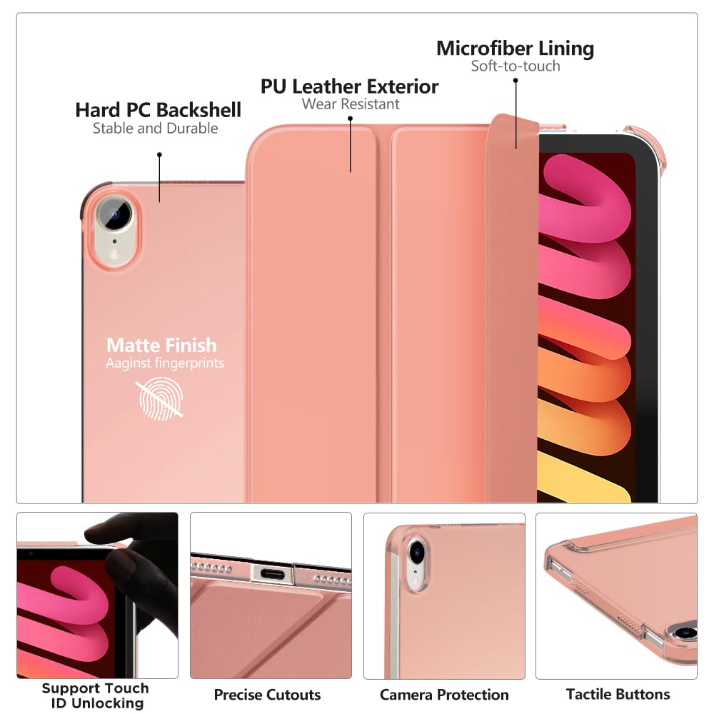MoKo for iPad Mini 7 (A17 Pro) Case 2024,iPad Mini 6 Case 2021,8.3 inch iPad Mini 7th/6th Generation Case,Slim Lightweight Hard Back Shell Stand Cover for iPad Mini 2024 with Touch ID, Apricot Orange