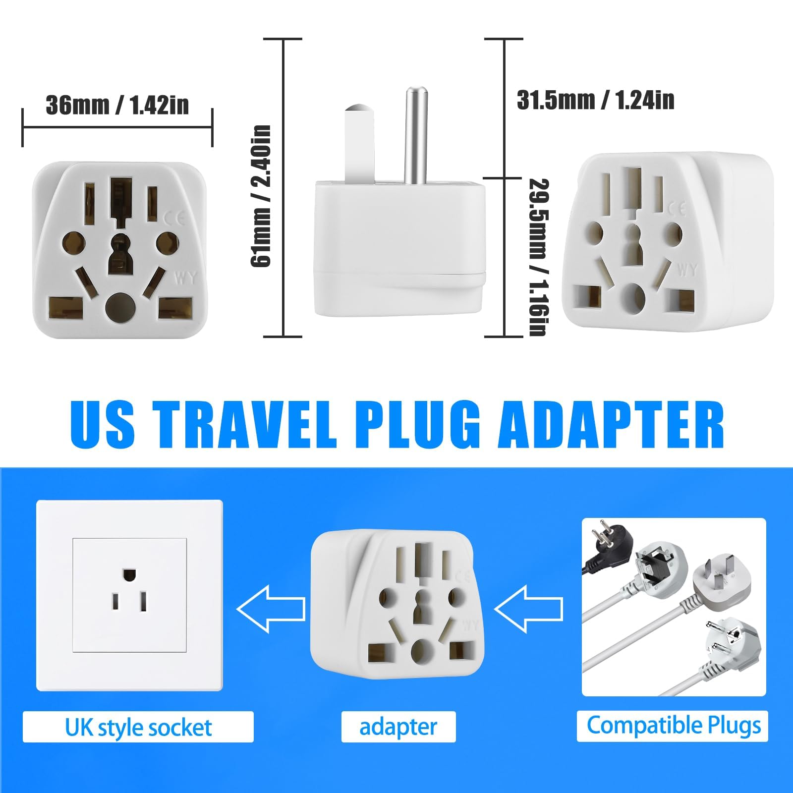 European To Us Plug Adapter, Uk To Us Plug Adapter, 2 Pack Us Plug Adapter, Universal To American Outlet Plug Adapter, Eu/Uk/Au/