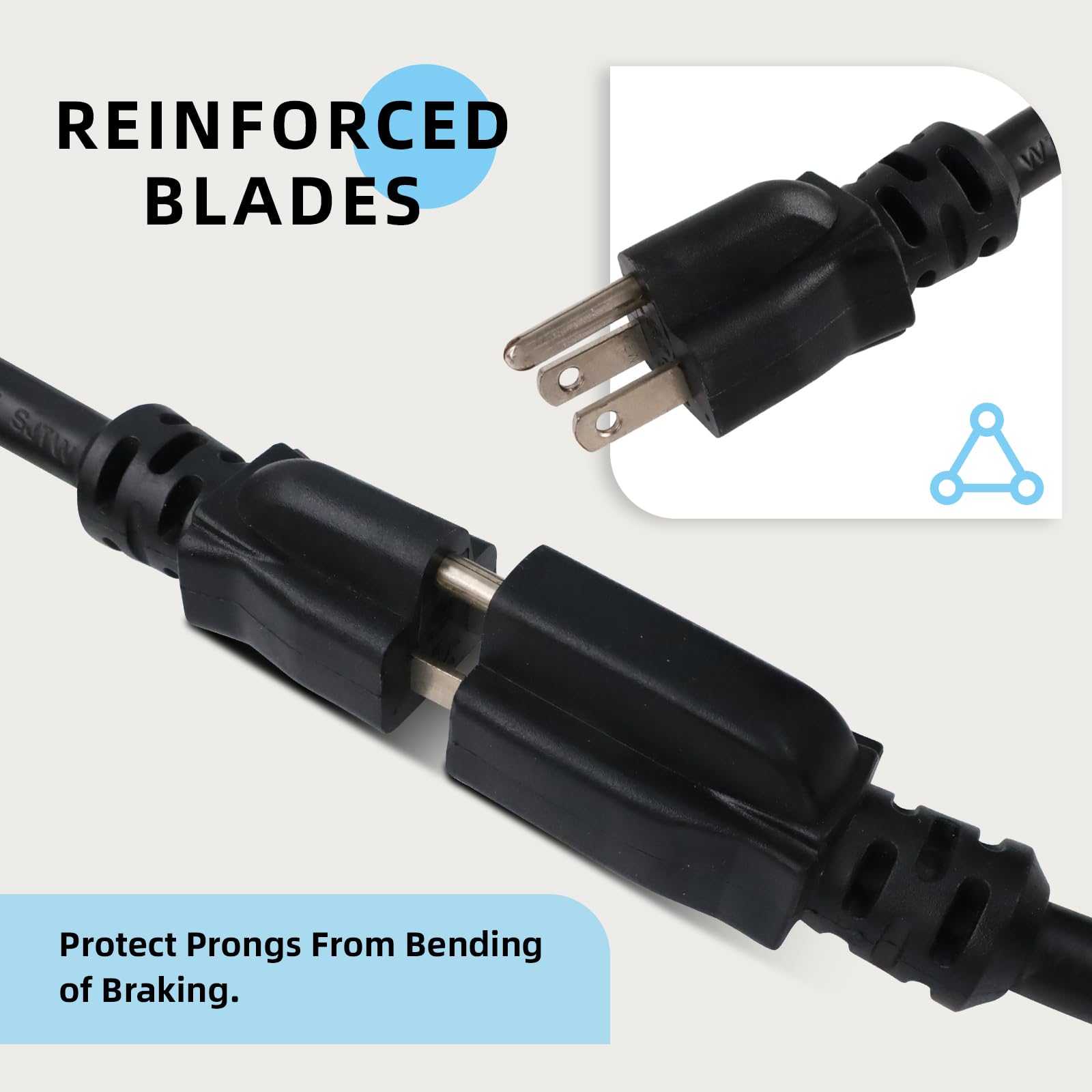 Ep 15 Ft Outdoor Extension Cord   12/3 Sjtw Heavy Duty Black Extension Cable With 3 Prong Grounded Plug   Power Cord For Lawn, G