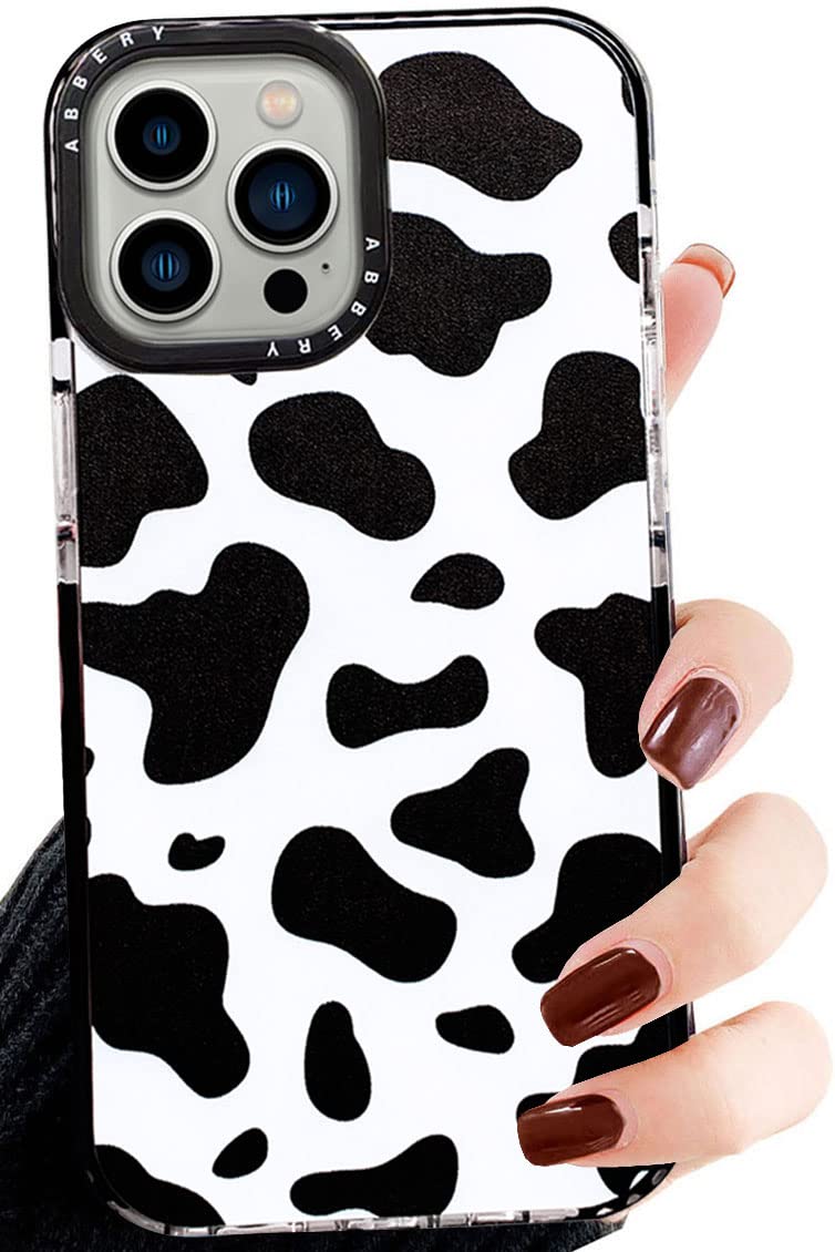 Abbery Designed For Iphone 13 Pro Max Case Cow Print, Clear With Design Cow Pattern Cute Silicone Tpu Sturdy Shockproof Protecti