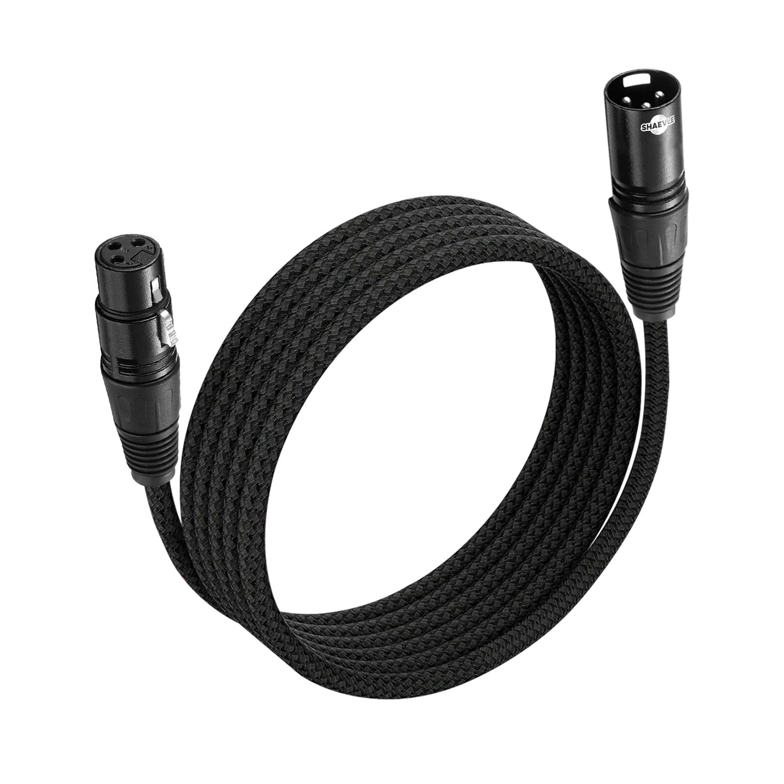 Shaevle XLR Microphone Cable Male to Female 3 Pin Nylon Braided for Studio Recording and Live Production 10 Feet/3M,Black