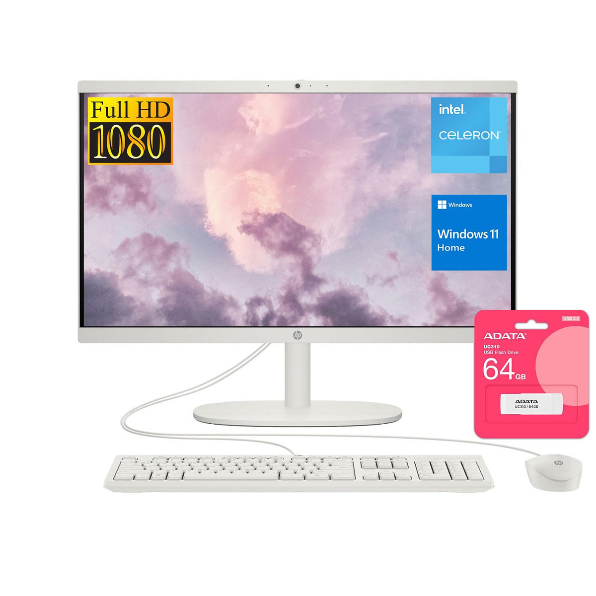 Hp Premium All-In-One Desktop, 21.5'' Fhd Display, Intel Celeron J4025, 16Gb Ram, 512Gb Ssd, Webcam, Hdmi, Wi-Fi 6, Wired Kb & M