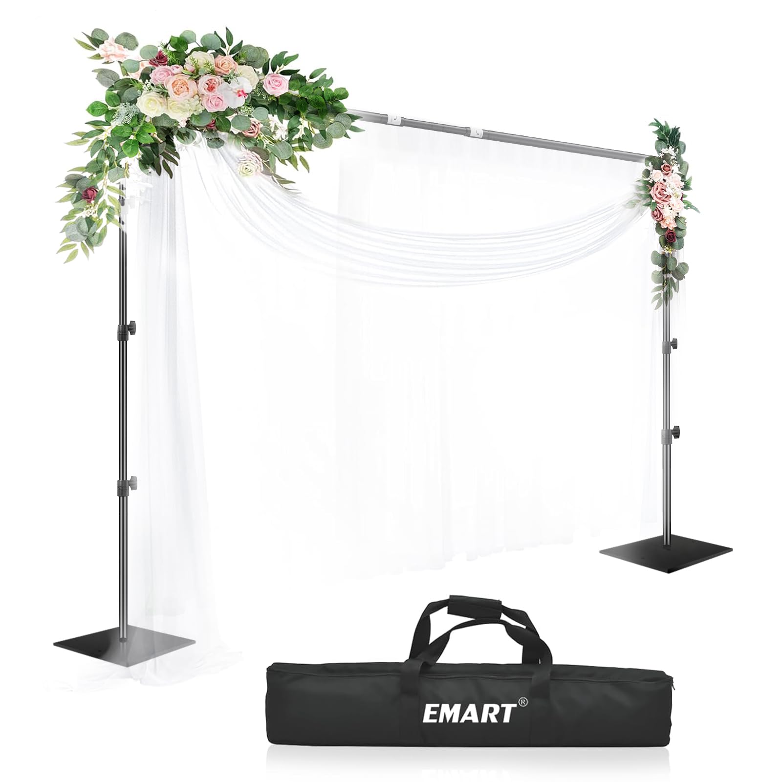 Emart Backdrop Stand, 8.5Ft Height 10Ft Width Adjustable Photography Background Support Poles With Heavy Duty Flat Base, Photo Metal Steel Pipe And Drape Frame Kit For Parties Birthday Wedding   Black