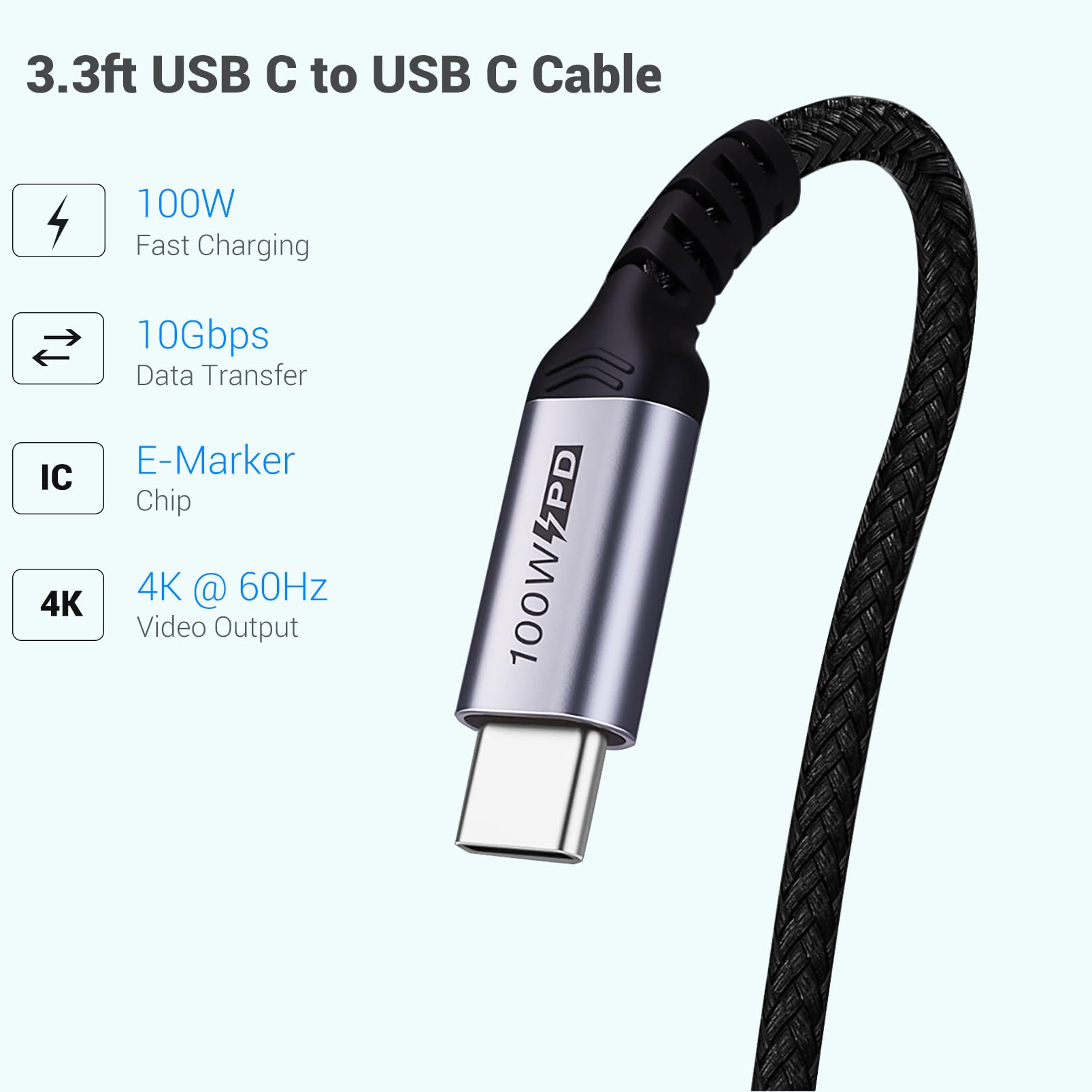Sumpk Usb C To Usb C 3.1 Cable 3Ft 2 Packs, 100W Type C To Type C Monitor Video Cable 4K 60Hz Display, 10Gbps High Speed Data Tr