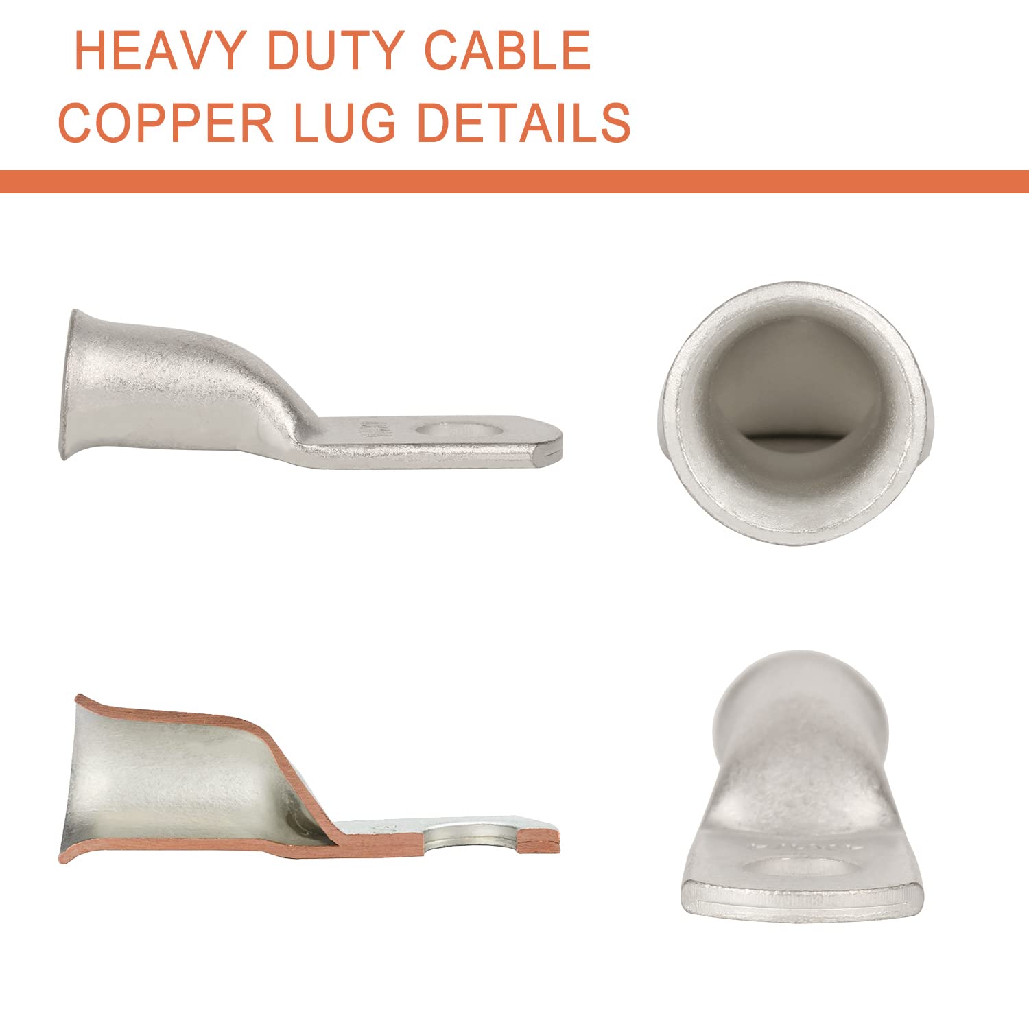 Riocan 10Pcs 4 Awg 1/4   (M6) Tinned Ring Terminals 4 Gauge Copper Wire Lugs Battery Cable Ends Heavy Duty Battery Cable Termina