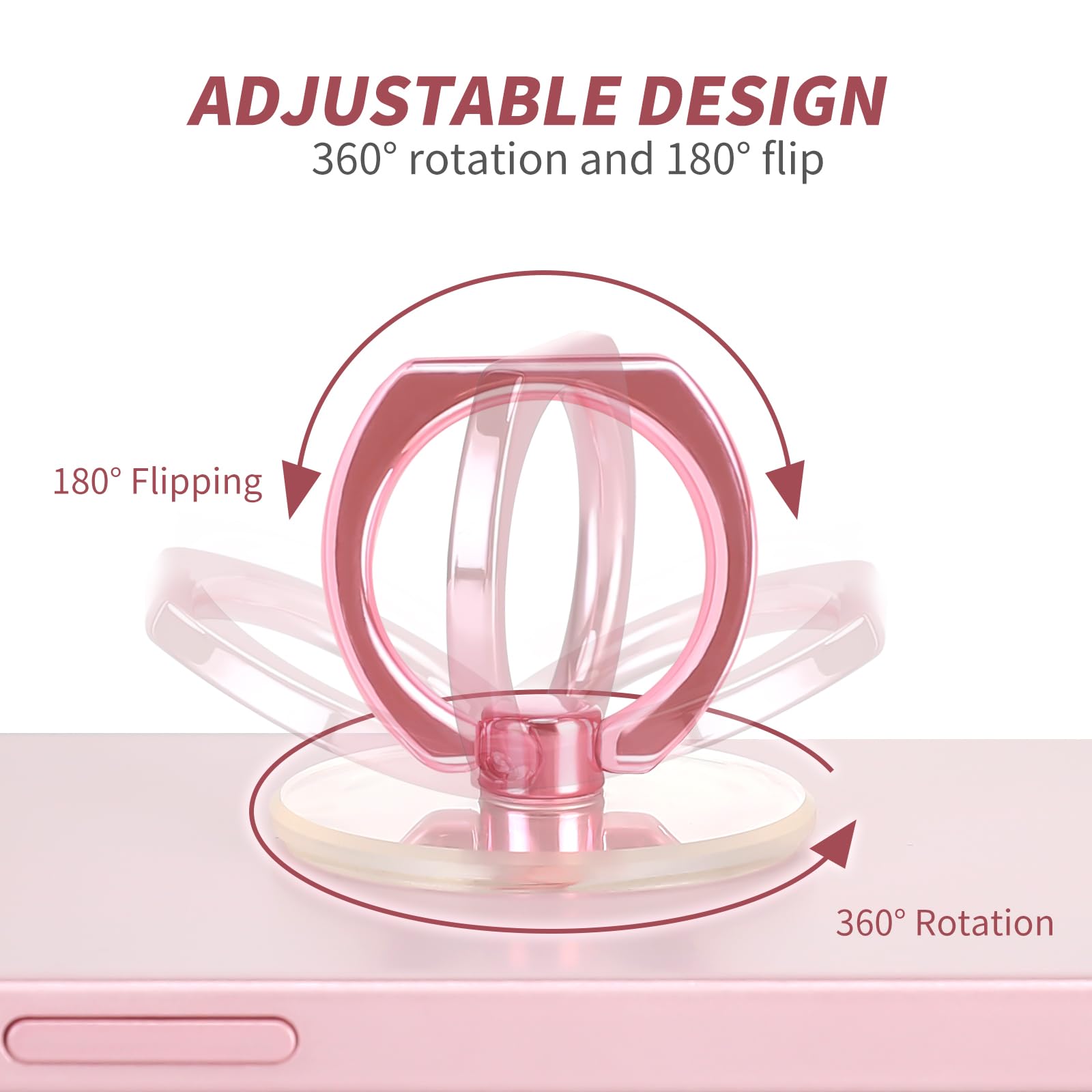 Pink Jsoerpay Clear Phone Ring Holder 2 Pack, Transparent Cell Phone Ring Grip 360Rotation Finger Ring Stand, Phone Kickstand Co