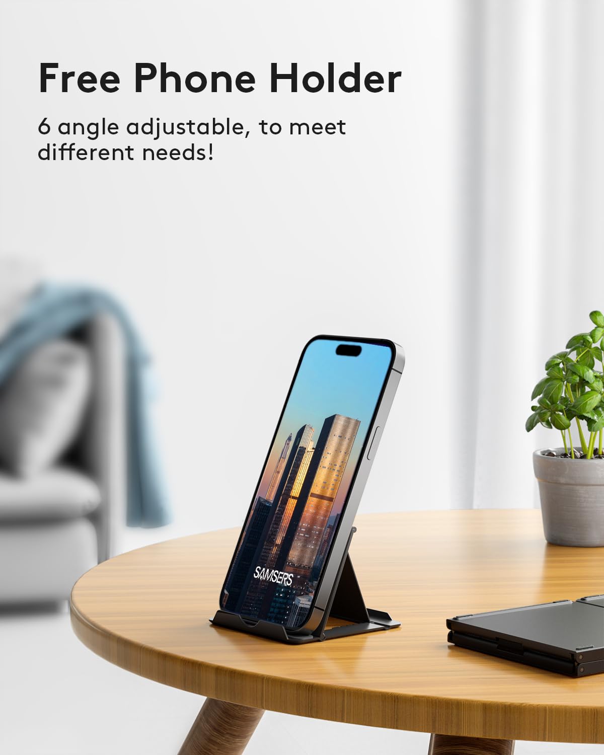 Samsers Multi Device Foldable Bluetooth Keyboard With Touchpad, Rechargeable Dual Mode(2.4G+Btx2) Wireless Keyboard With Holder,