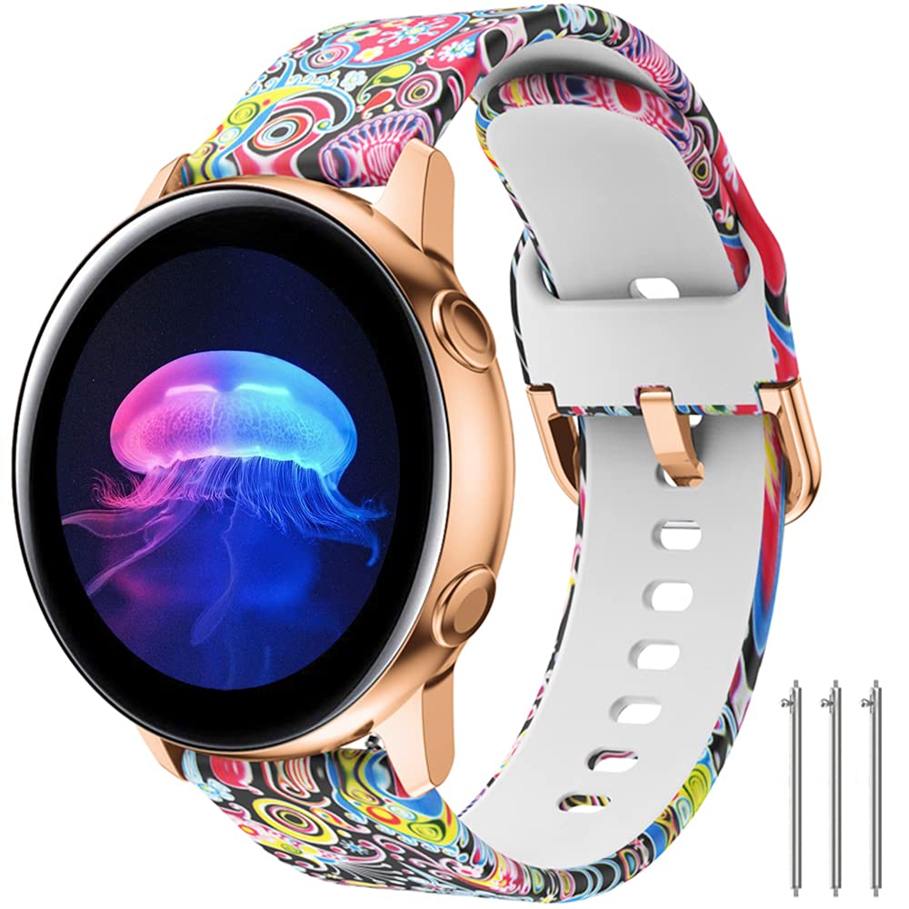 TOOLAIK Floral Watch Bands Compatible with Samsung galaxy watch 7 6 5 4 Active 2 40mm /44mm,Active Watch Band 40mm, 20mm Silicon