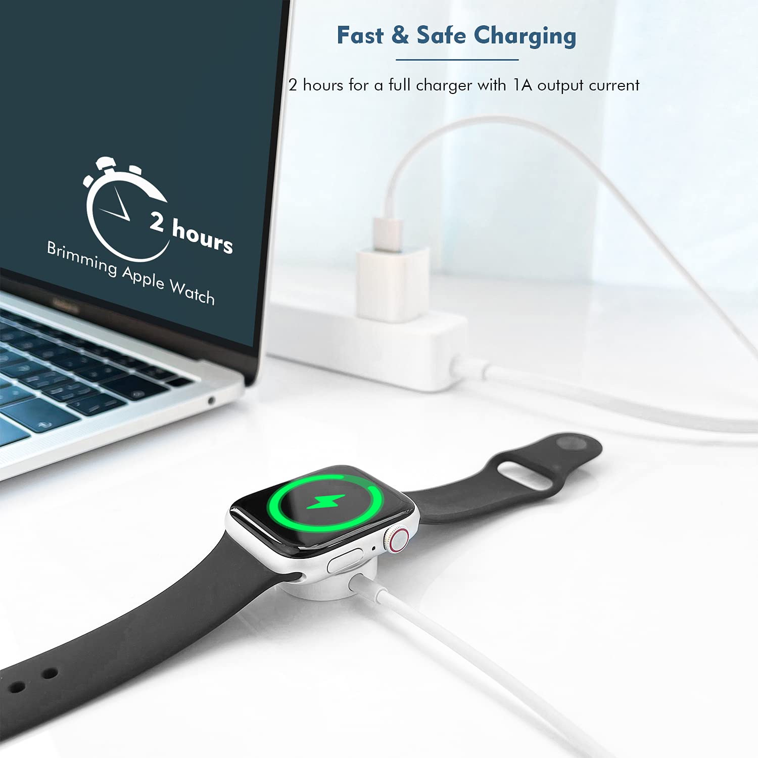 Watch Charger For Apple Watch Charger, 0.3M/1Ft Short Iwatch Usb Wireless Magnetic Portable Charging Cable Cord Compatible With Apple Watch Series 9/8/7/6/Se/5/4/3/2/1