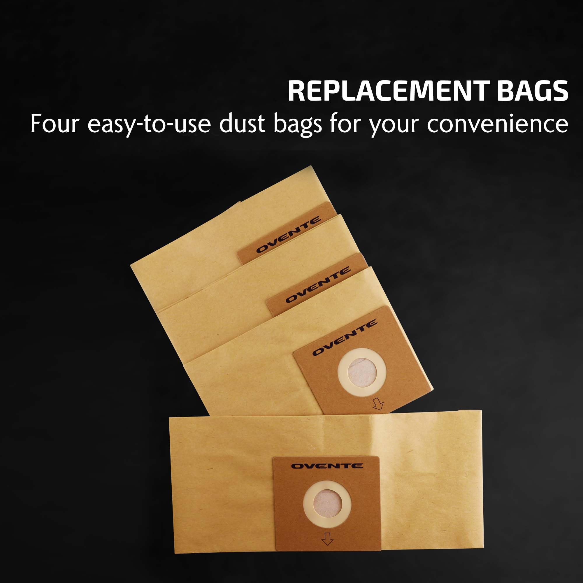 Ovente Replacement Dust Bags + 1 Replacement Filter For St1600B, Disposable Cleaning Bag (Pack Of 4) Compatible With Zing Canister Vacuum Series, Perfect Bundle Set For Efficient Cleanup, Acpst16041