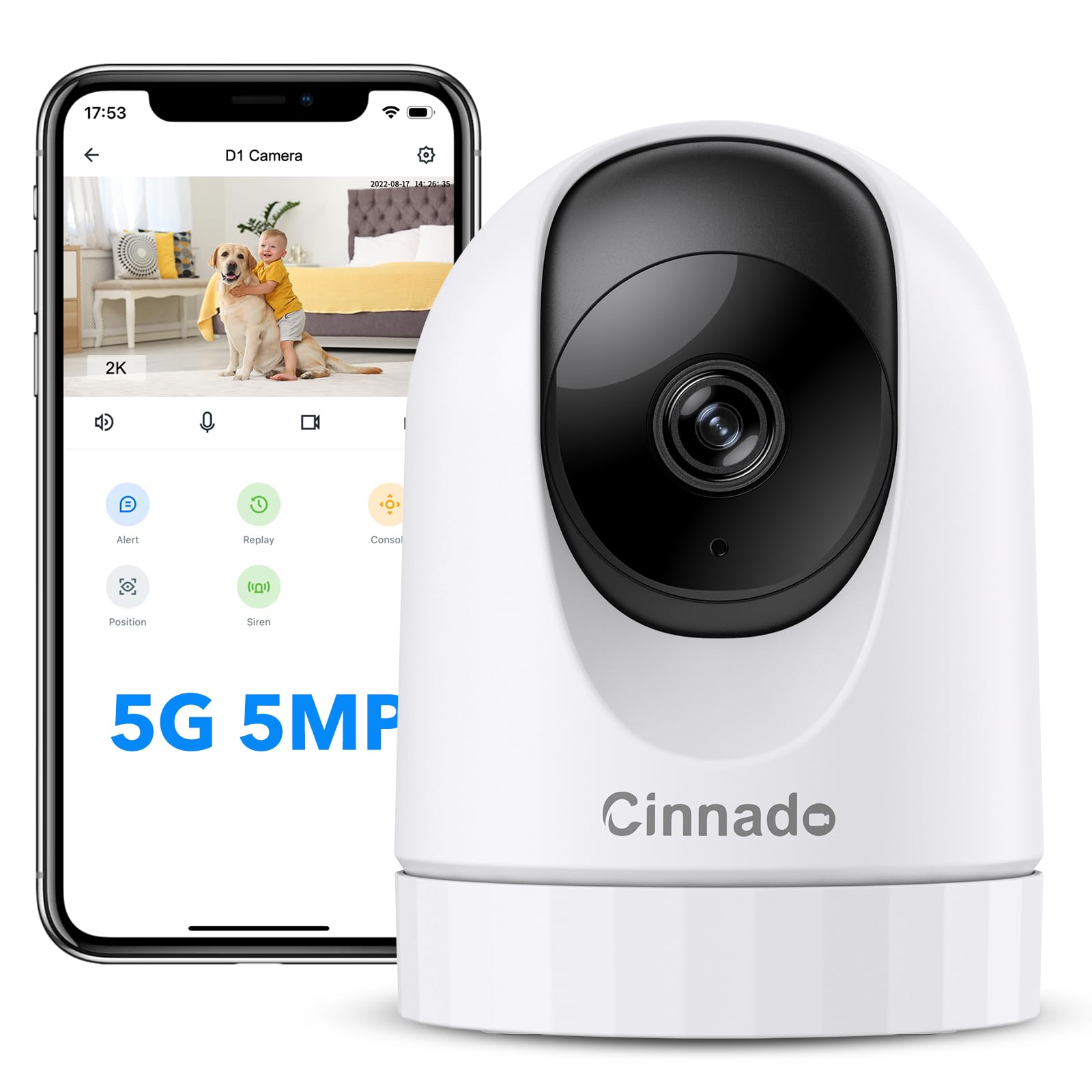 Cinnado 5Mp Security Camera Indoor 5G/2.4G Dual Wifi Cameras For Home Security With Audio And Video Ideal For Pet/Nanny/Baby Mon