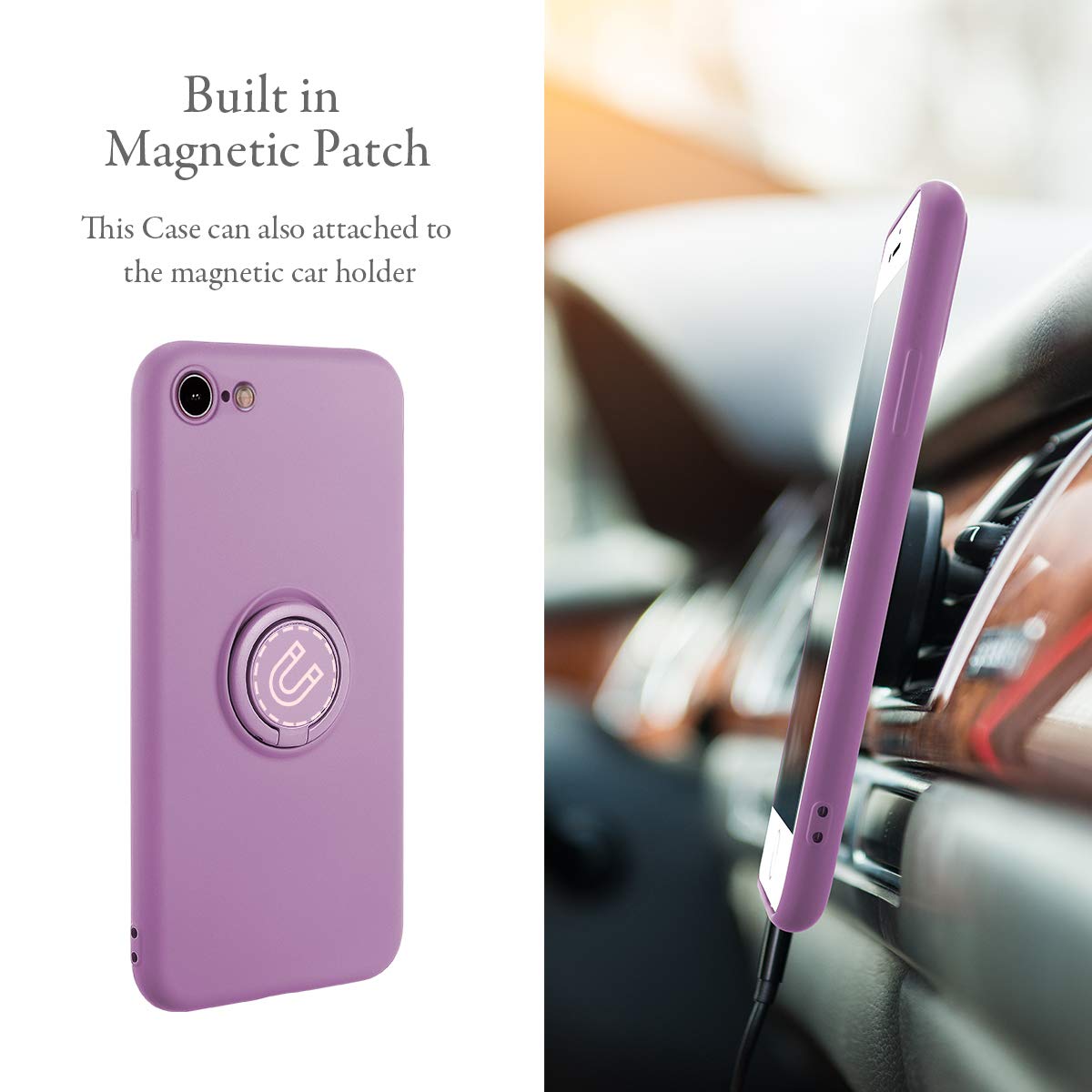 Ueebai Case For Iphone Se 2022 5G/Se 2020/Iphone 7/8, Slim Liquid Silicone Phone Case With Ring Holder Kickstand Hand Strap Magn