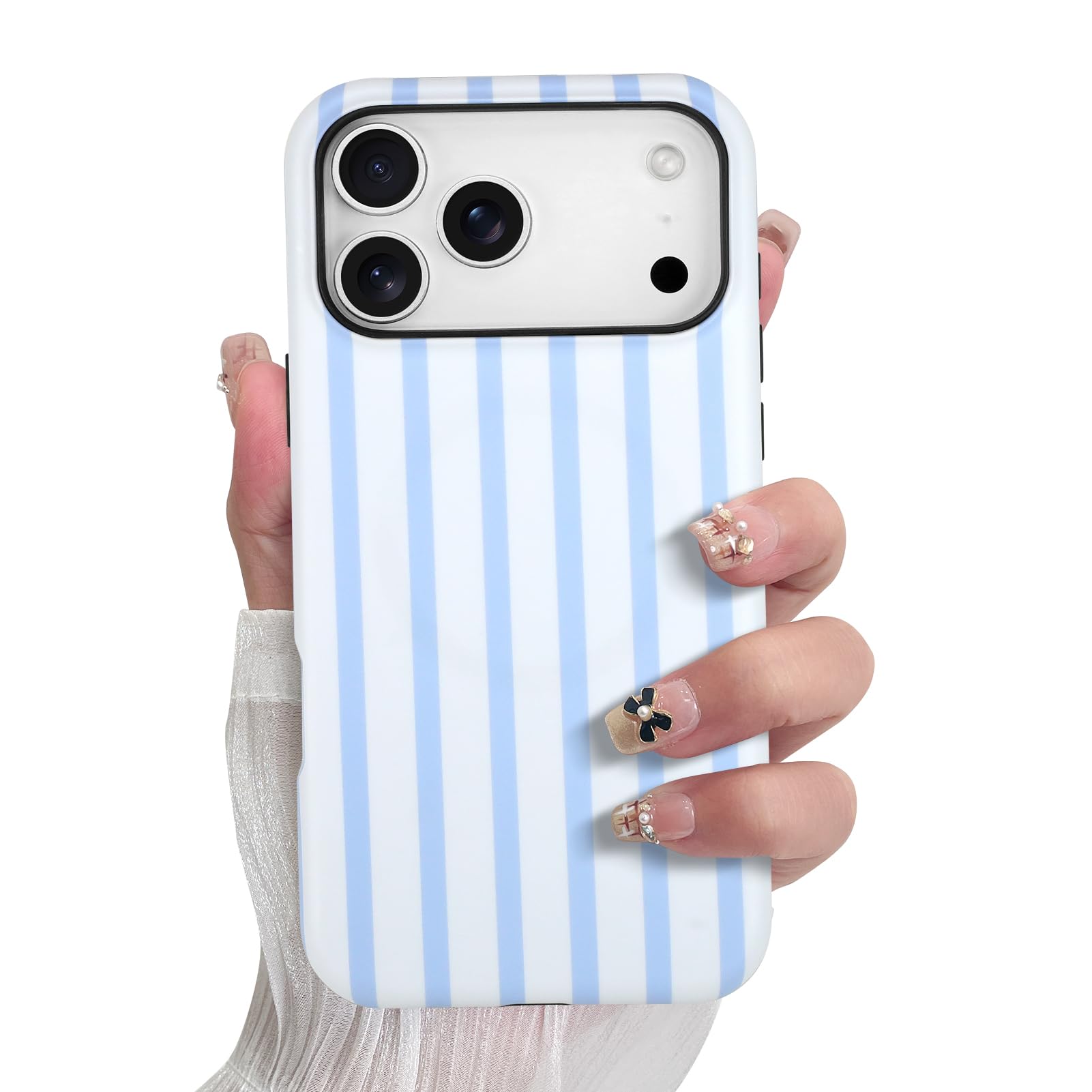 SOKAD Magnetic Vertical Stripes Phone Case for iPhone 17 Pro Max, Cute Light Blue Striped Line Pattern Compatible with Magsafe M