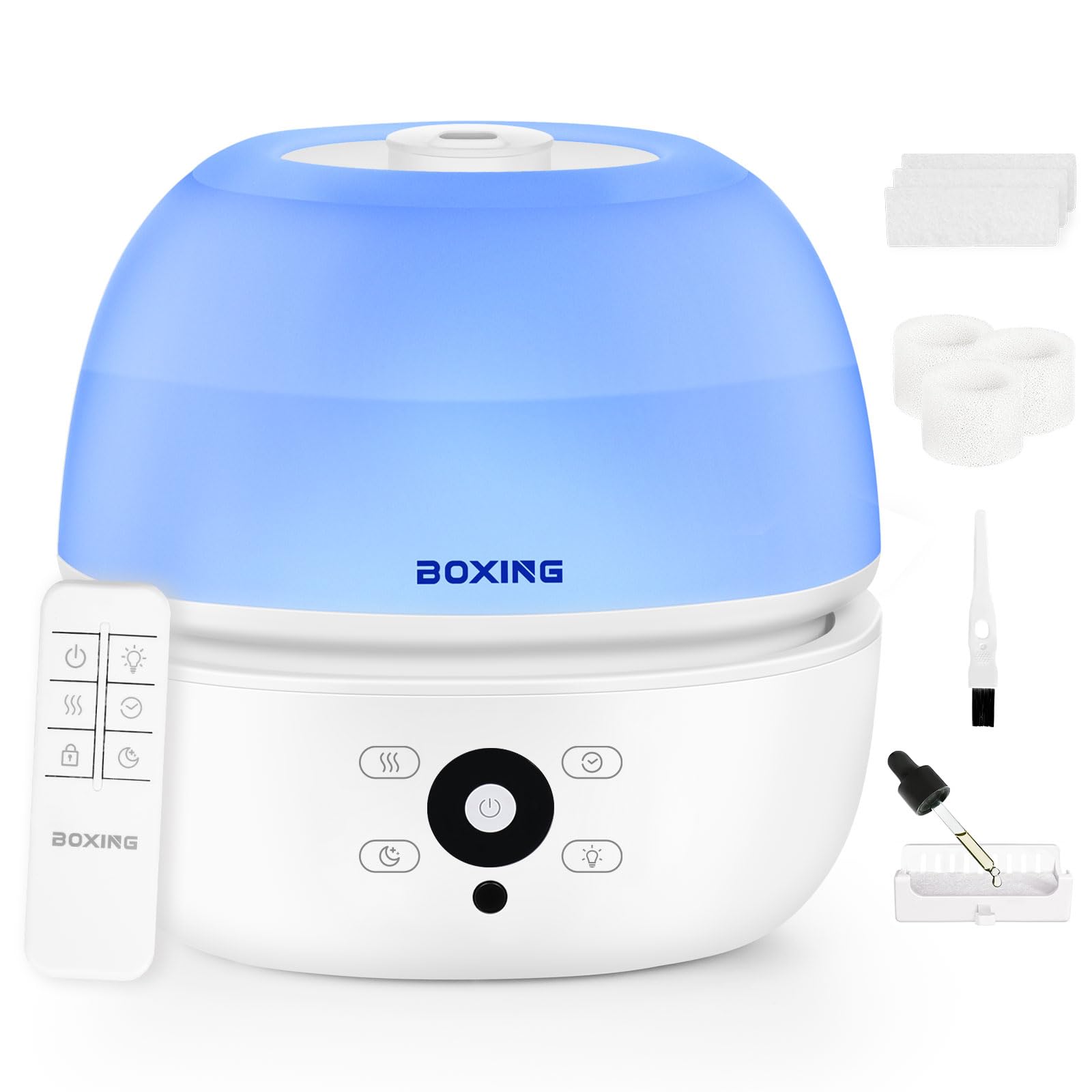 BOXING Top Fill Humidifiers for Bedroom Baby with Easy Remote, 20dB Quiet Cool Mist Air Humidifier for Large Room Home & Indoor 