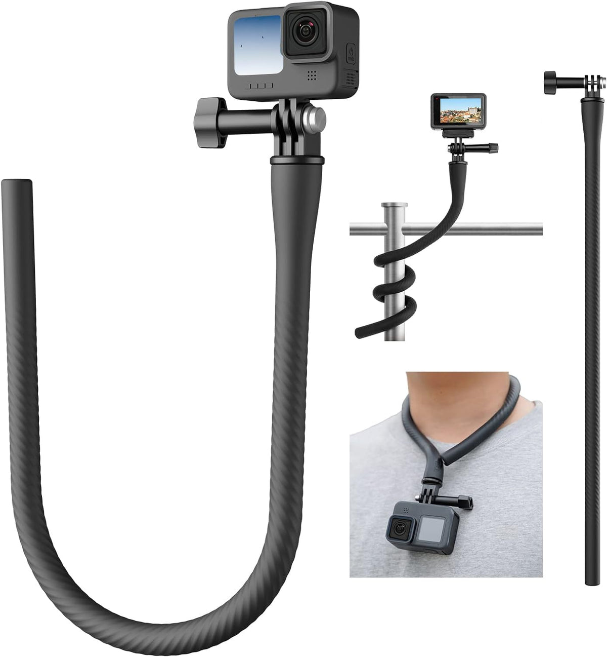 Telesin Camera Flexible Mount Clamp Phone Stand Stick Pole For Gopro Insta360, Tripod Stabilizer Neck Holder Bike Treadmill Stroller Car Attachment Accessories For Go Pro Hero 13 12 11 10 9 Dji Action